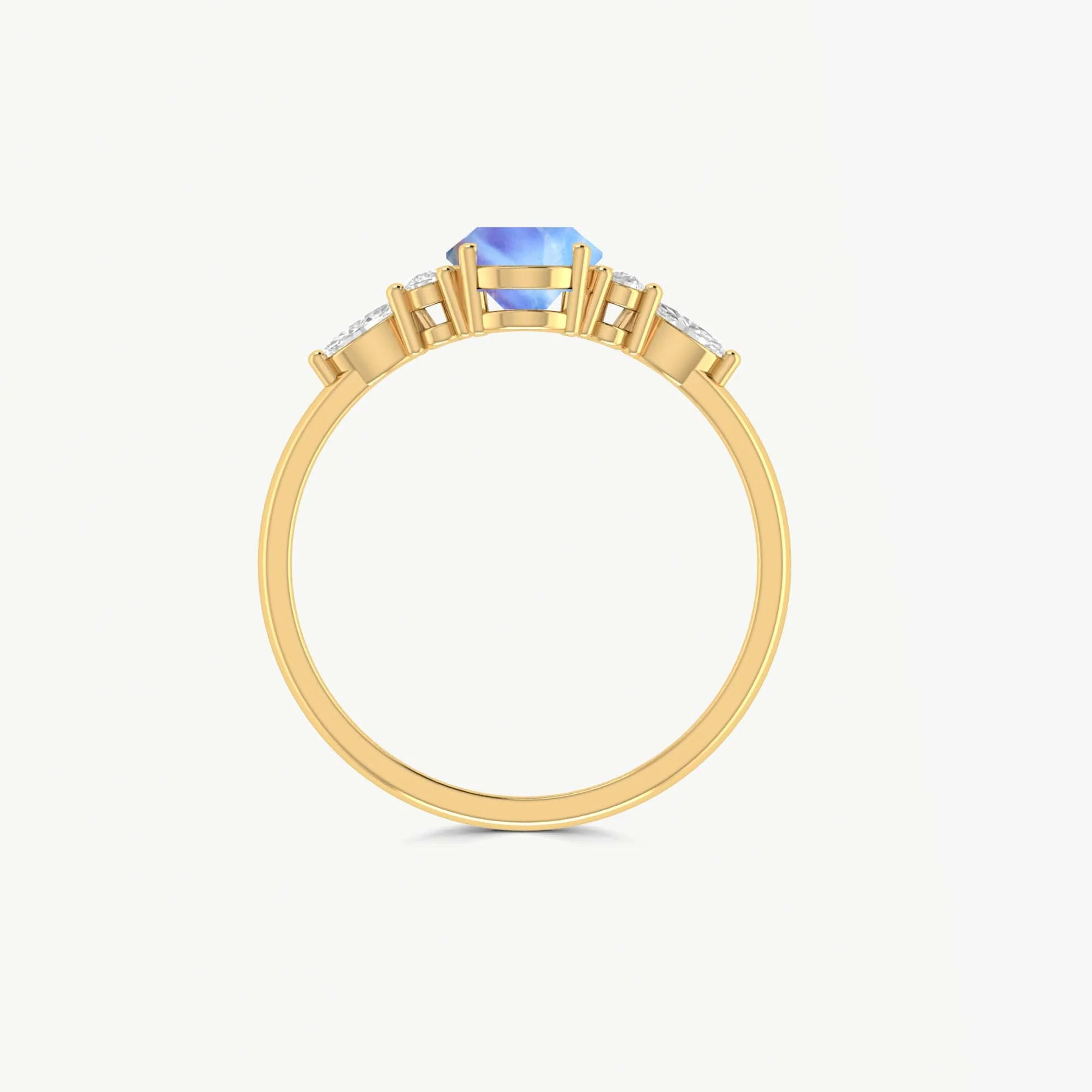 Oval Shape Natural Moonstone & White Zircon Solitaire with Accents Ring - Image 4