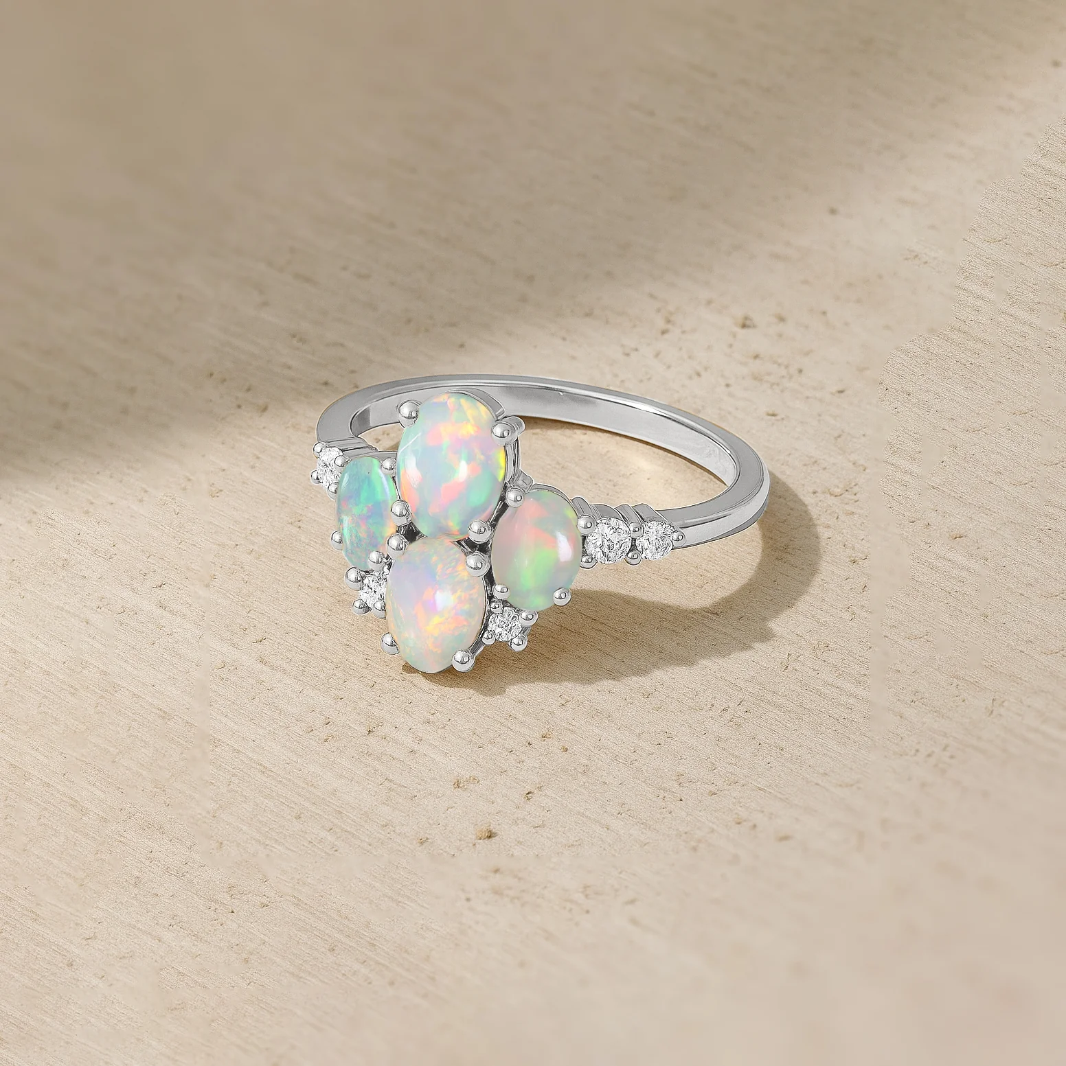 Oval White Opal Cluster Ring in Sterling Silver Elegant 6x4mm Gem - Image 4