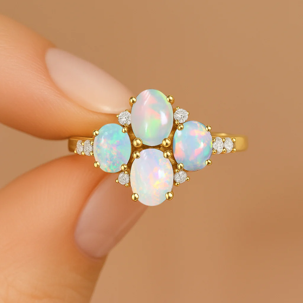 Oval White Opal Cluster Ring in Sterling Silver Elegant 6x4mm Gem - Image 9