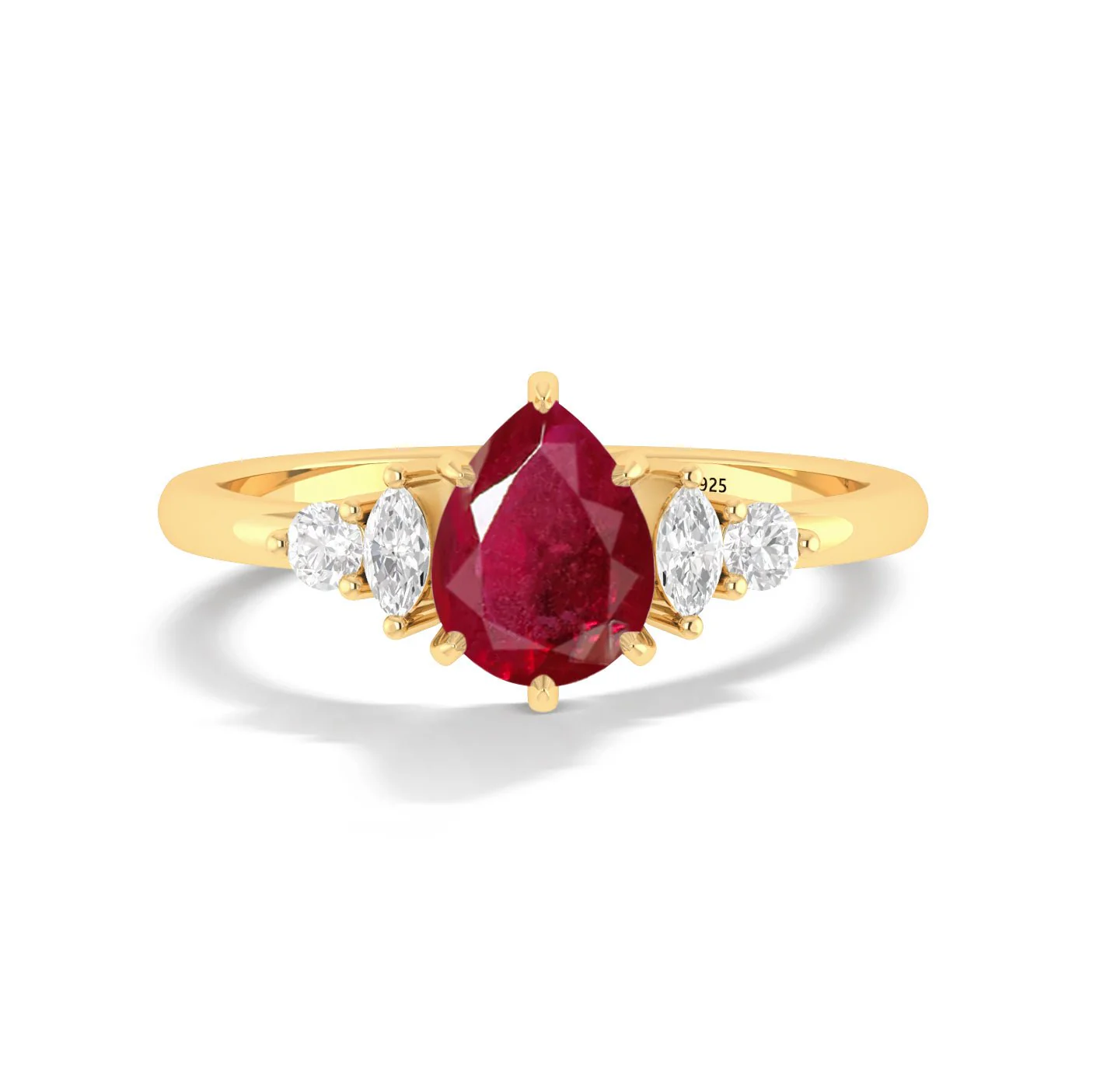 Pear Cut Ruby Solitaire Ring with Cubic Zirconia