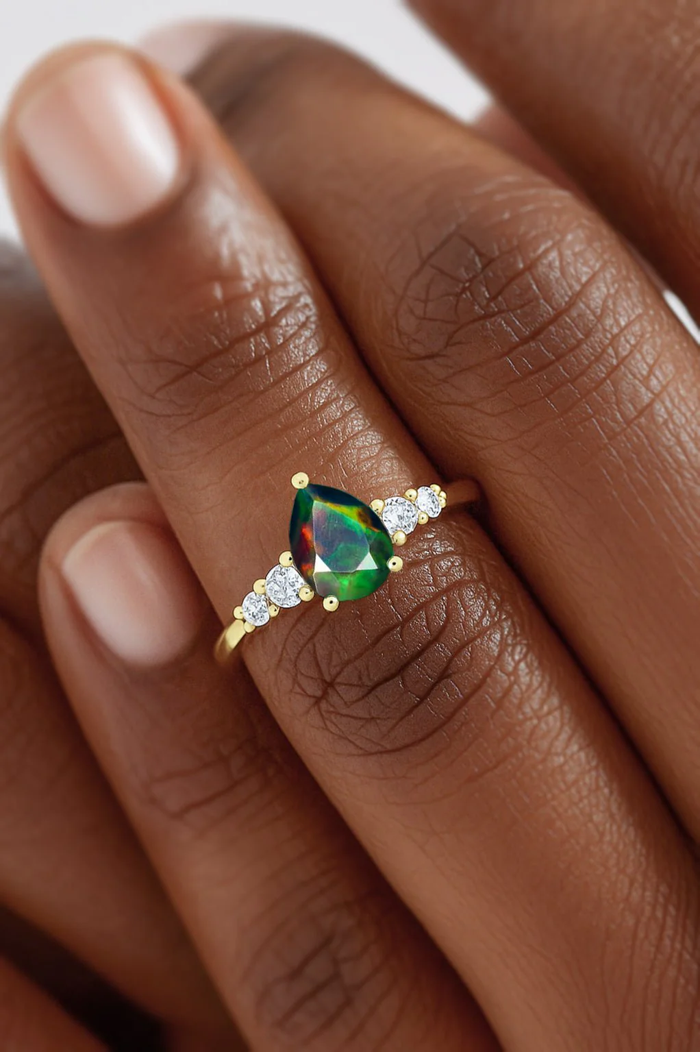 Pear Shape Black Opal Statement Solitaire Ring 7x5MM - Image 3
