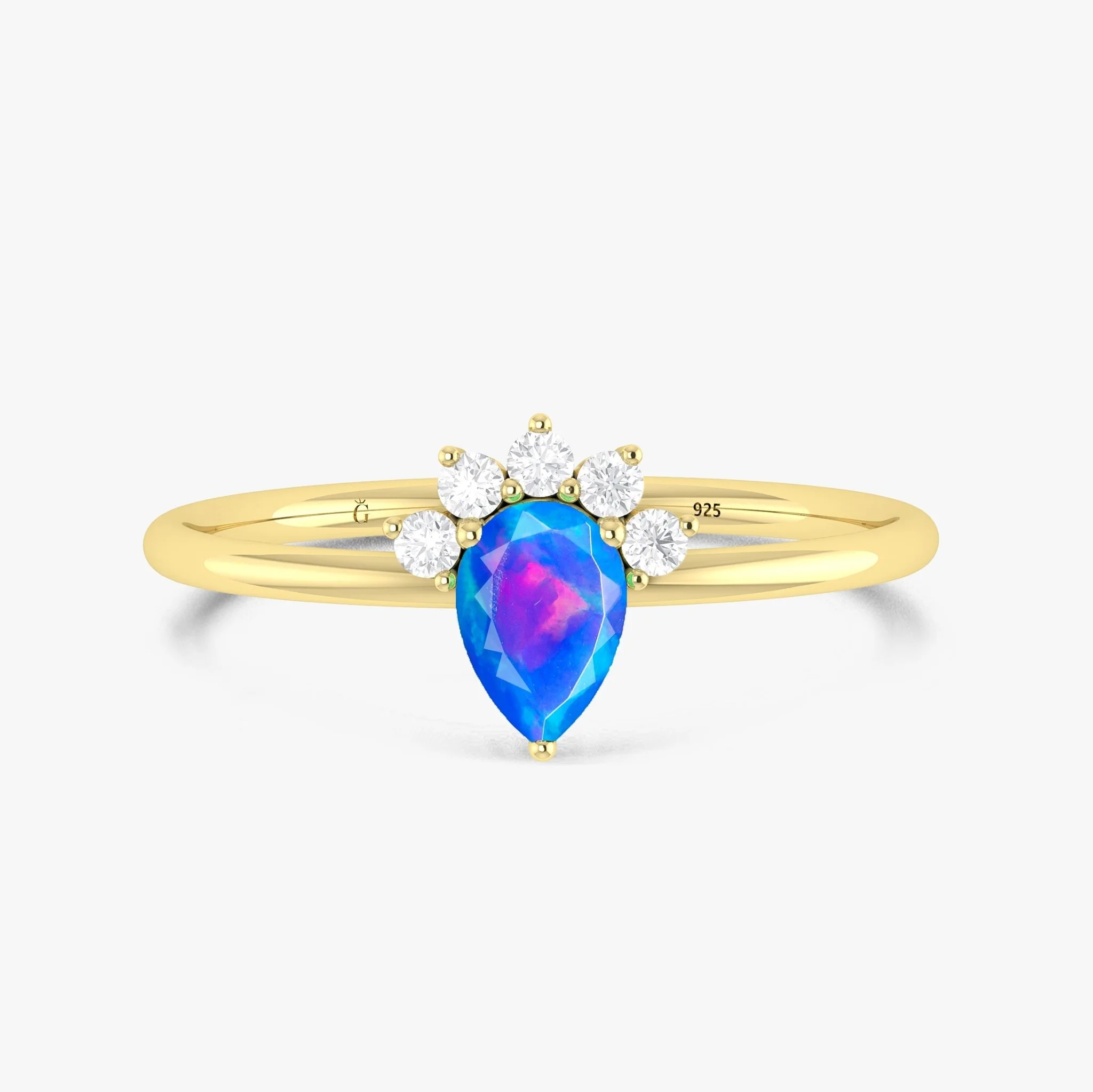 Pear Shape Blue Opal Ring with White Zircon Accents