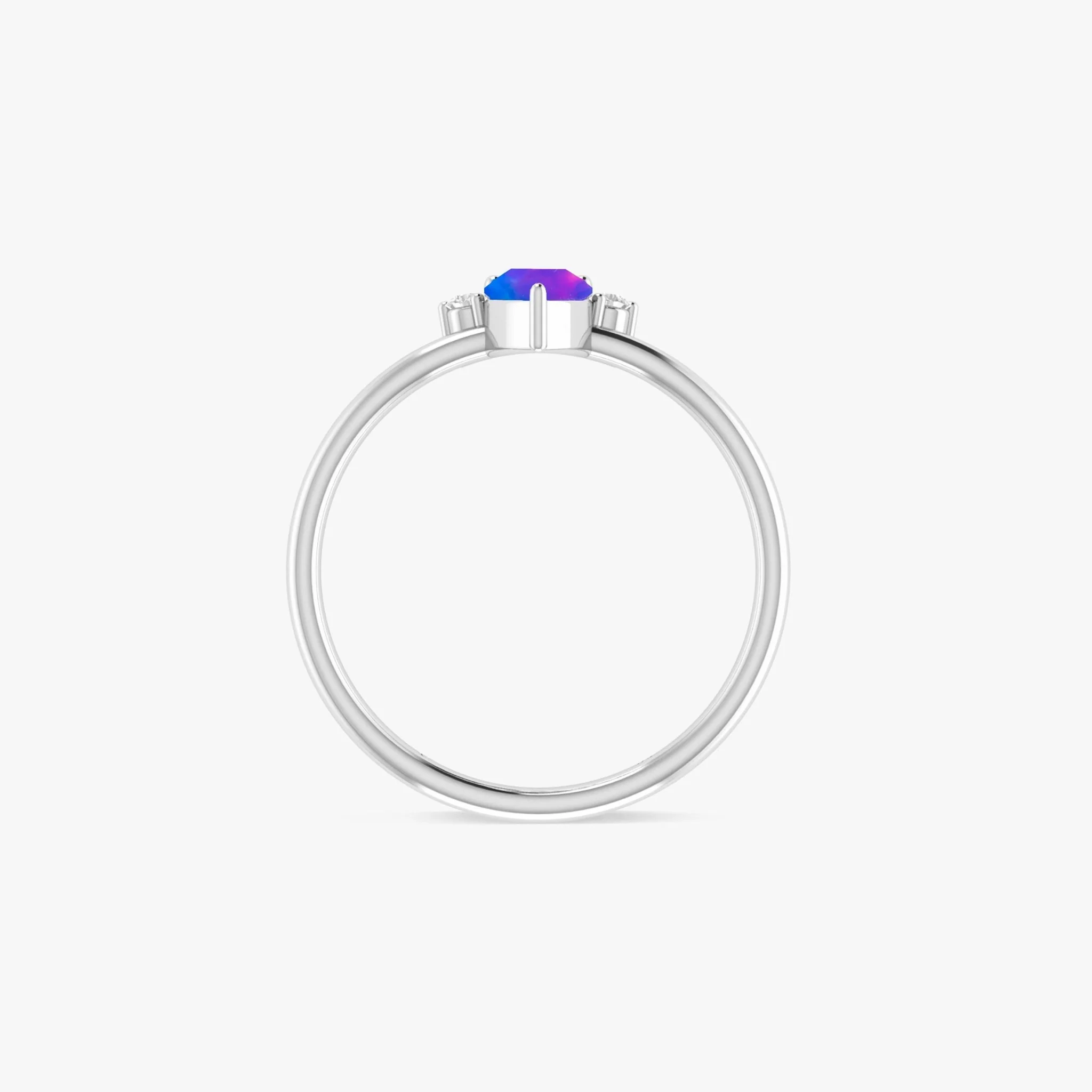 Pear Shape Blue Opal Ring with White Zircon Accents - Image 6