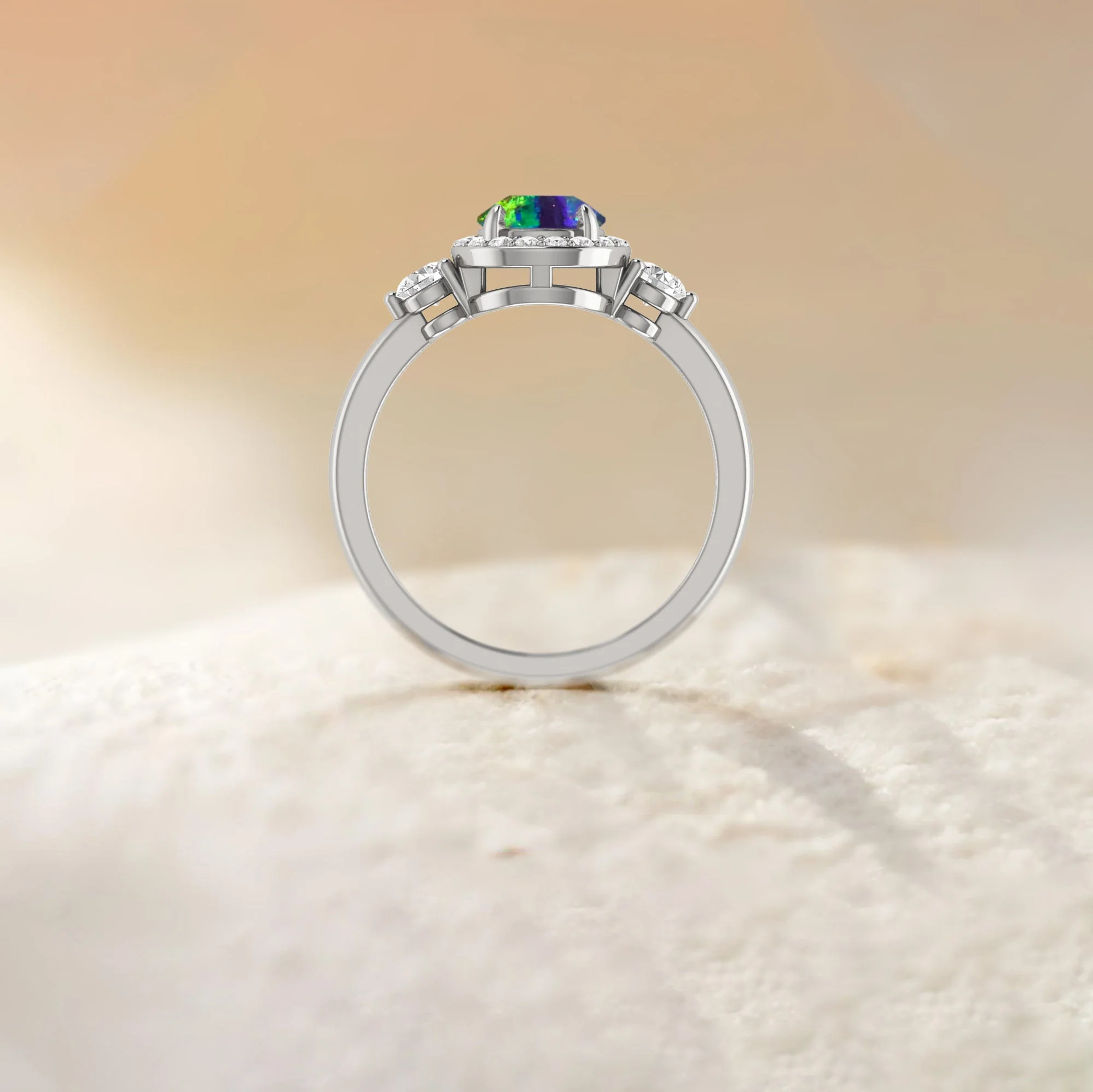 Pear Shape Faceted Natural Black Opal Halo Ring - Image 5