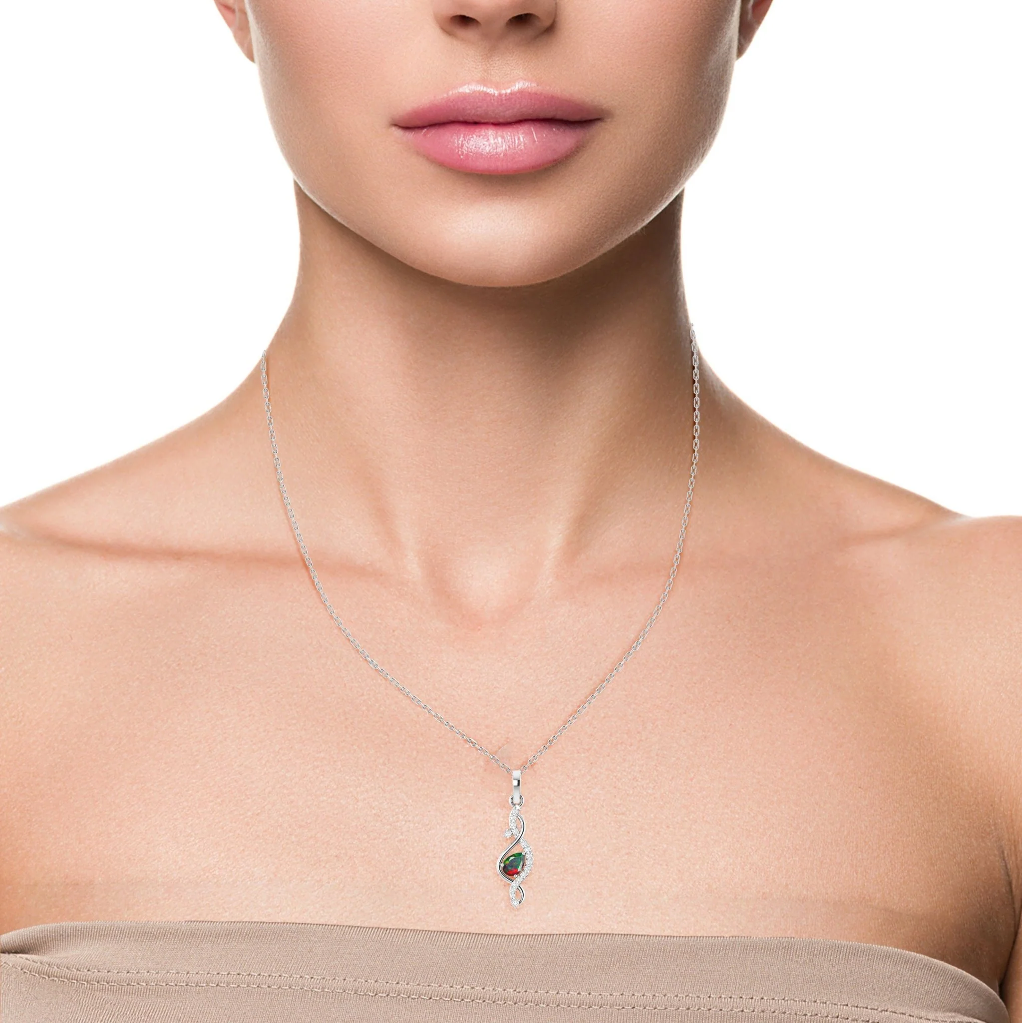 Pear Shape Natural Black Opal Designer Pendant Necklace - Image 2