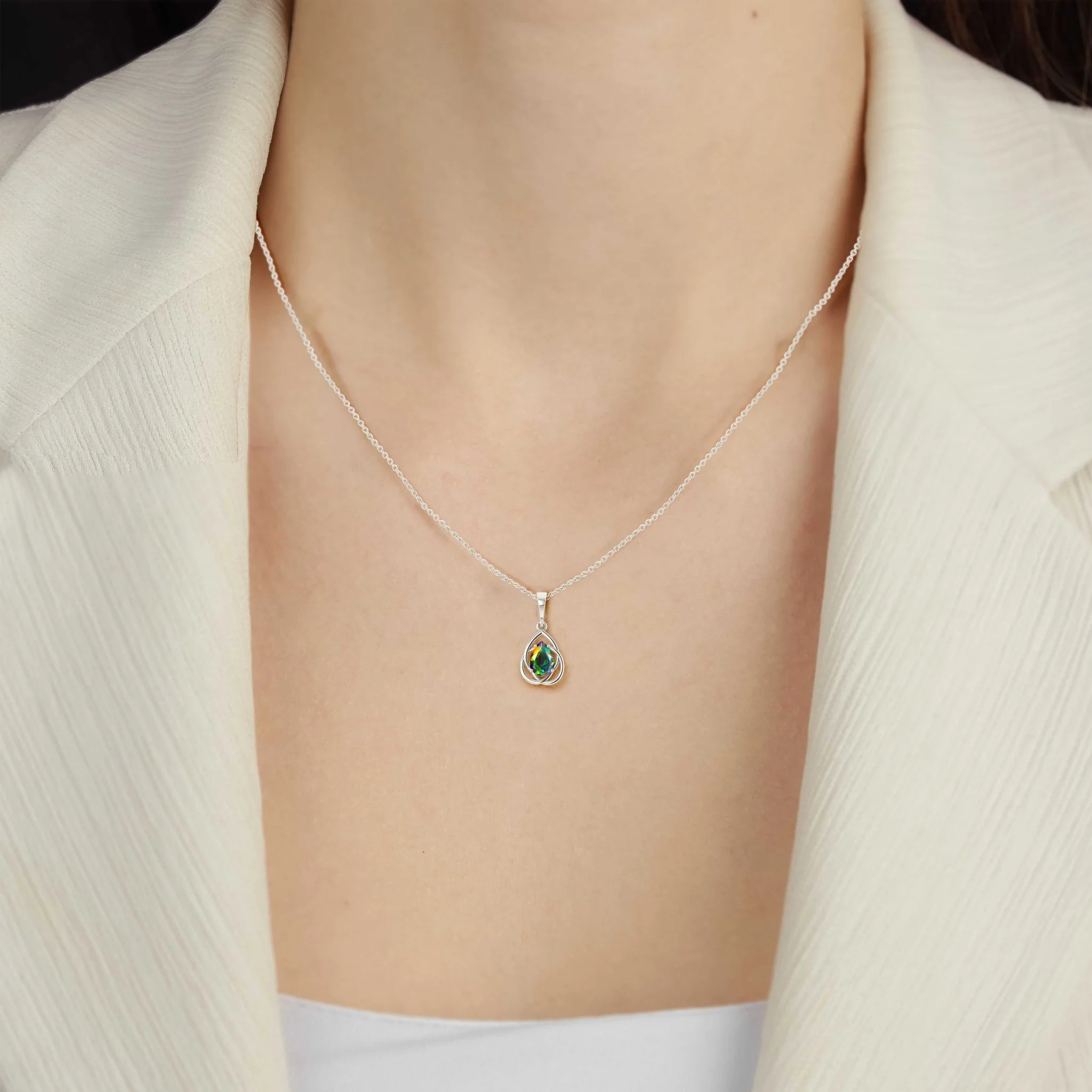 Pear Shape Natural Black Opal Solitaire Pendant Chain Necklace - Image 3