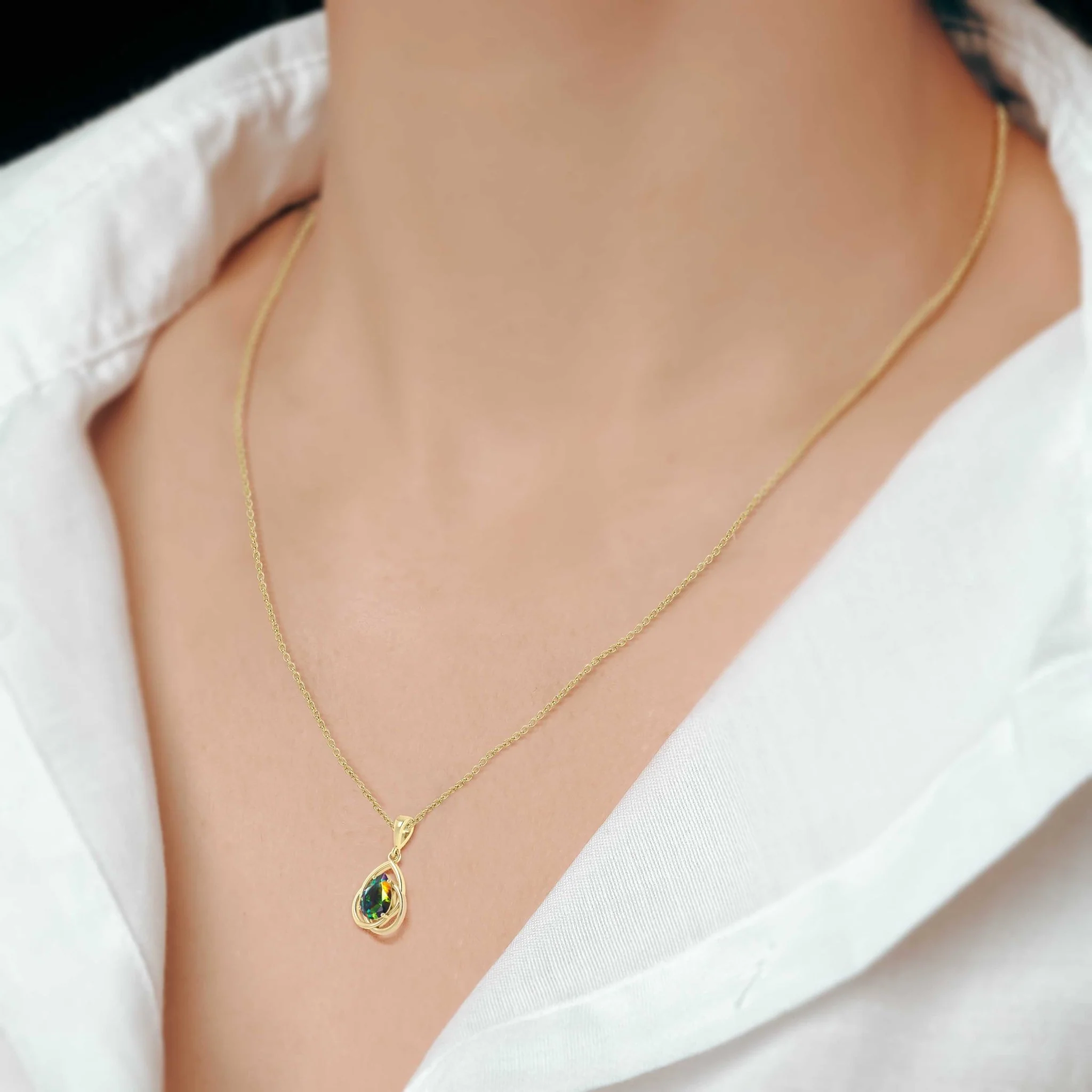 Pear Shape Natural Black Opal Solitaire Pendant Chain Necklace - Image 4