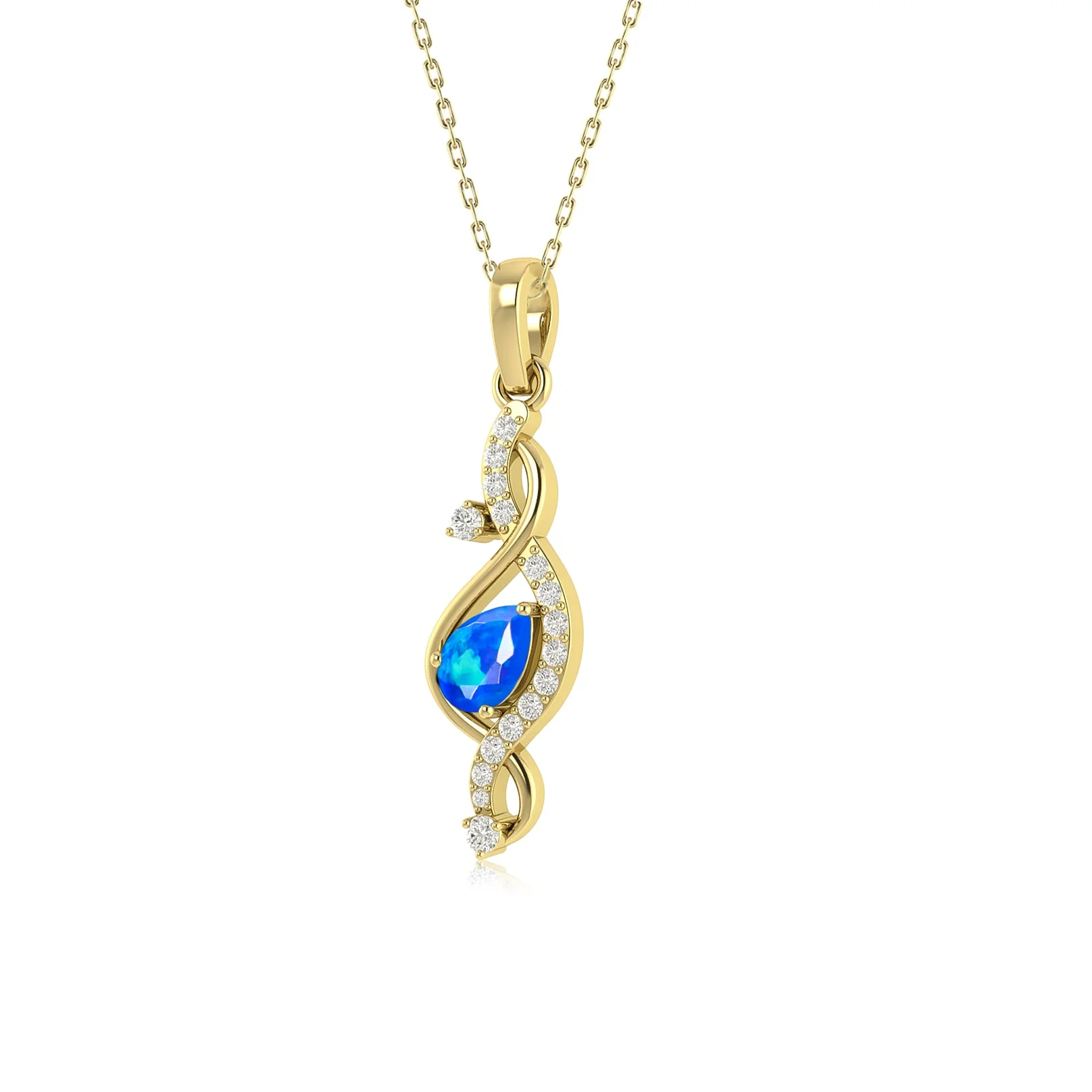 Pear Shape Natural Blue Opal Designer Pendant Necklace - Image 4