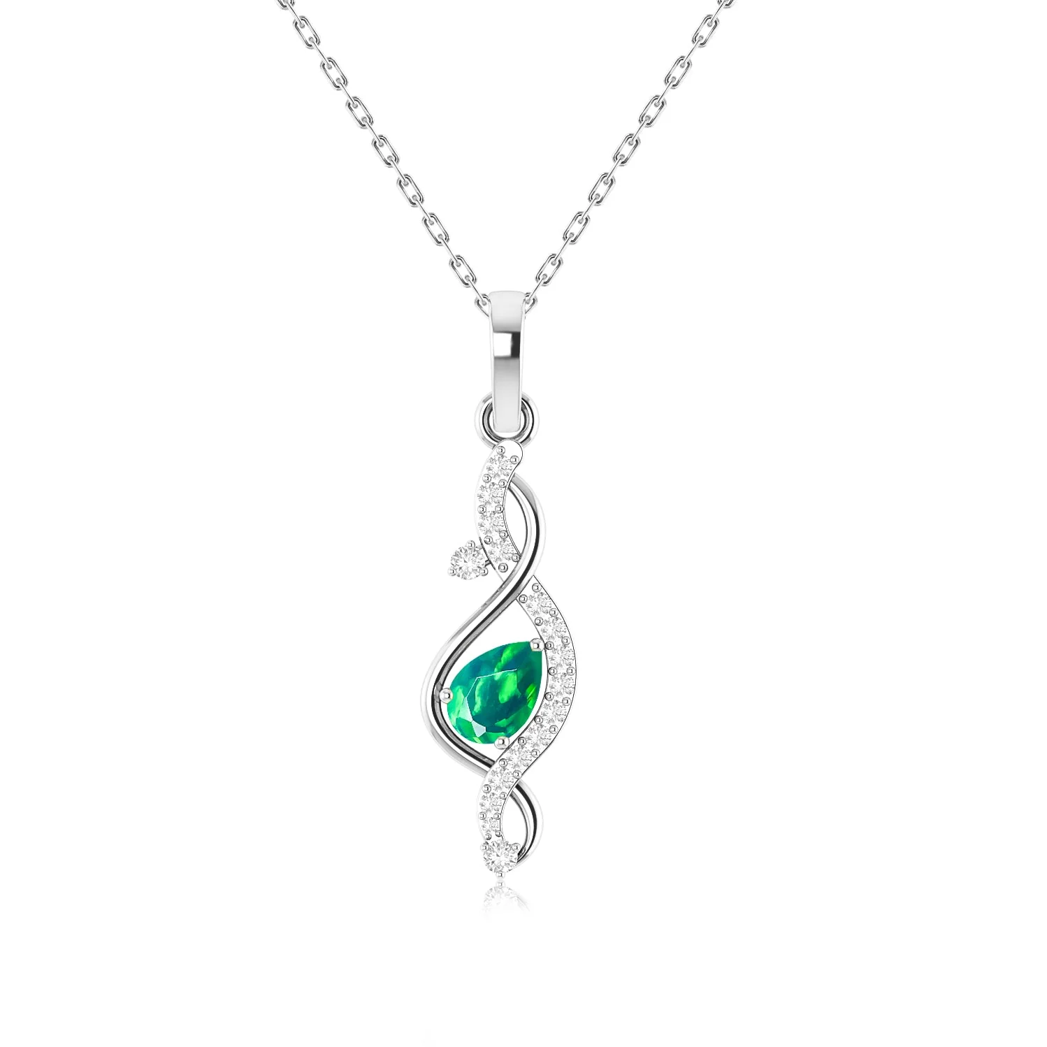 Pear Shape Natural Green Opal Designer Pendant Necklace