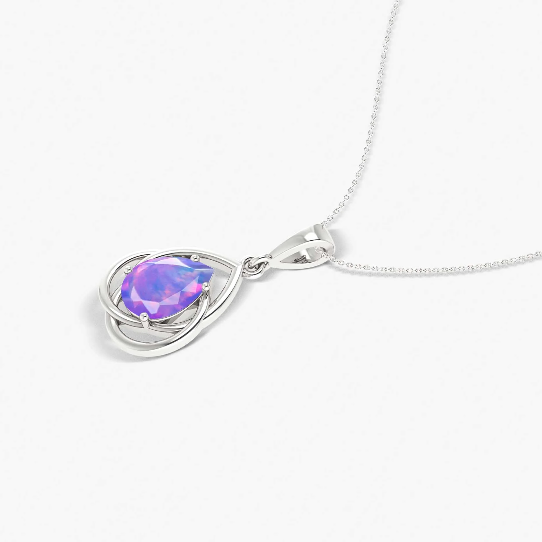 Pear Shape Natural Lavender Opal Solitaire Pendant Chain Necklace - Image 4