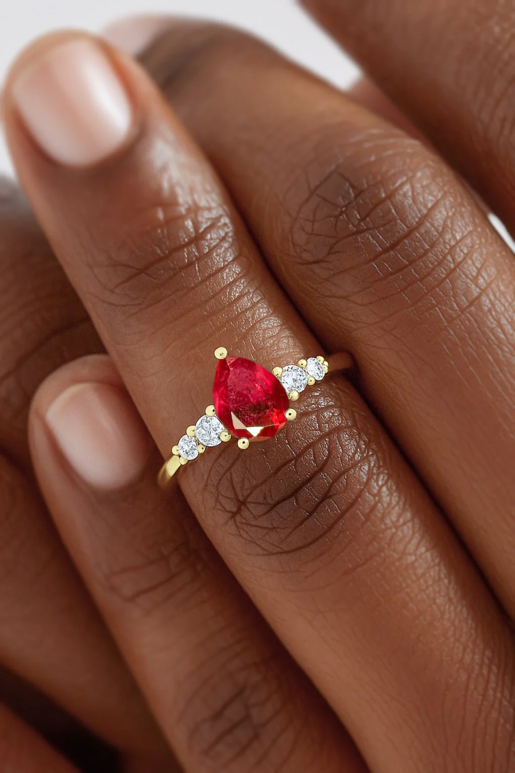 Pear Shape Natural Ruby Solitaire Ring 7X5MM - Image 3