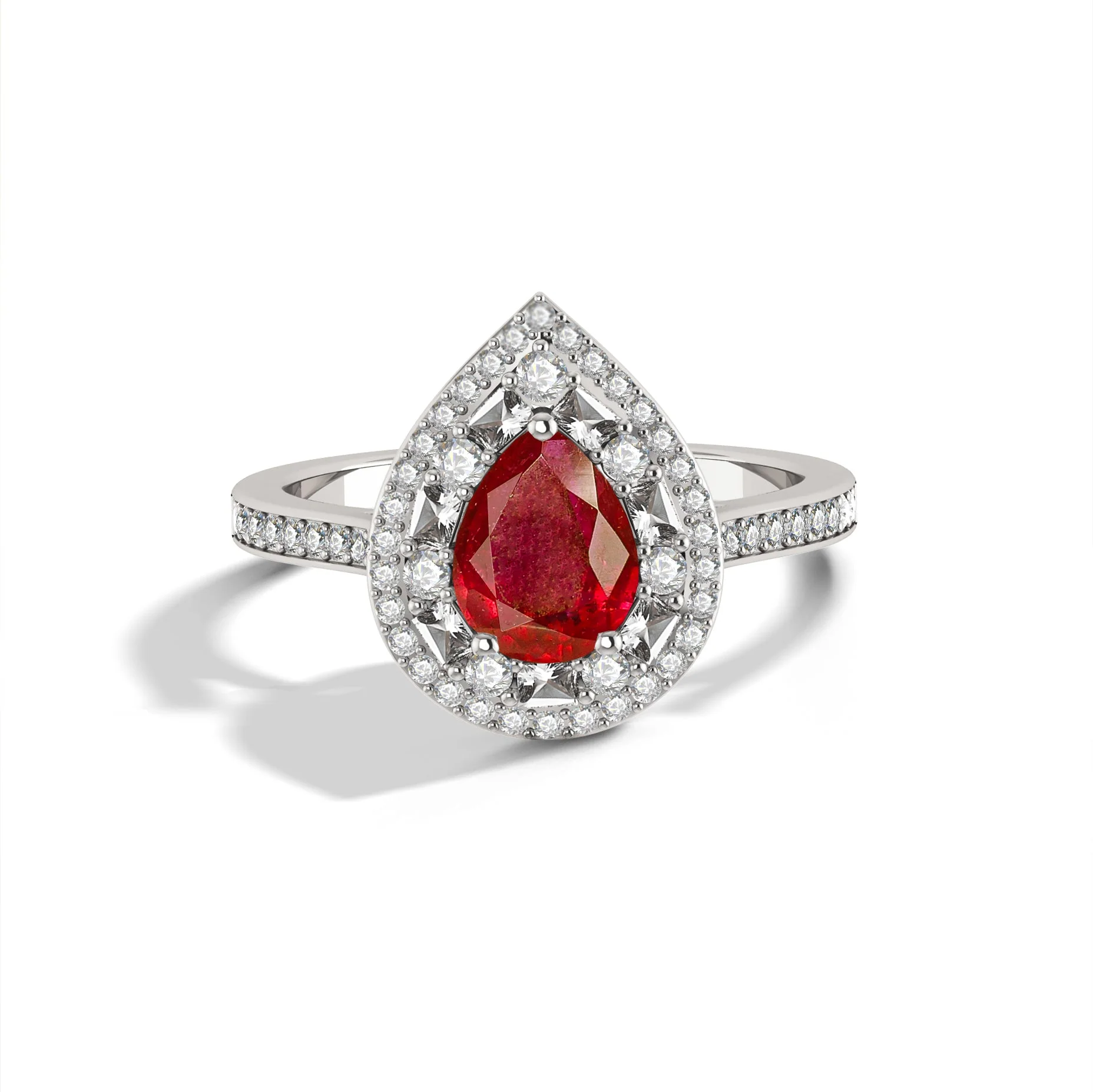 Pear Shape Natural Ruby Statement Halo Ring