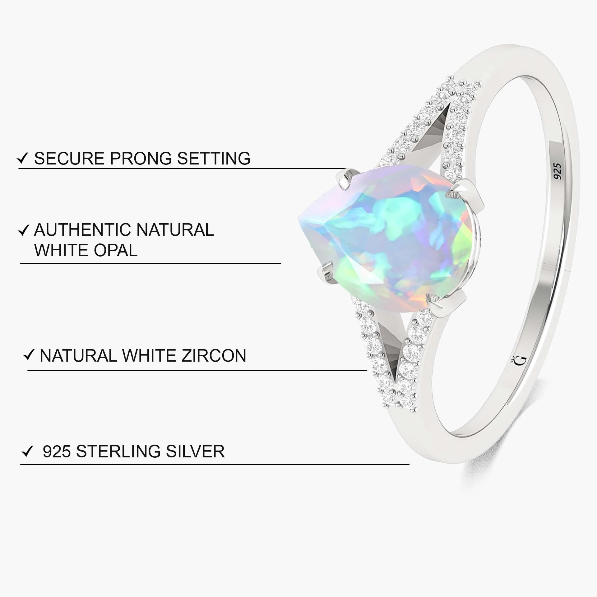 Pear Shape Natural White Opal Solitaire Engagement Ring for Women - Image 4