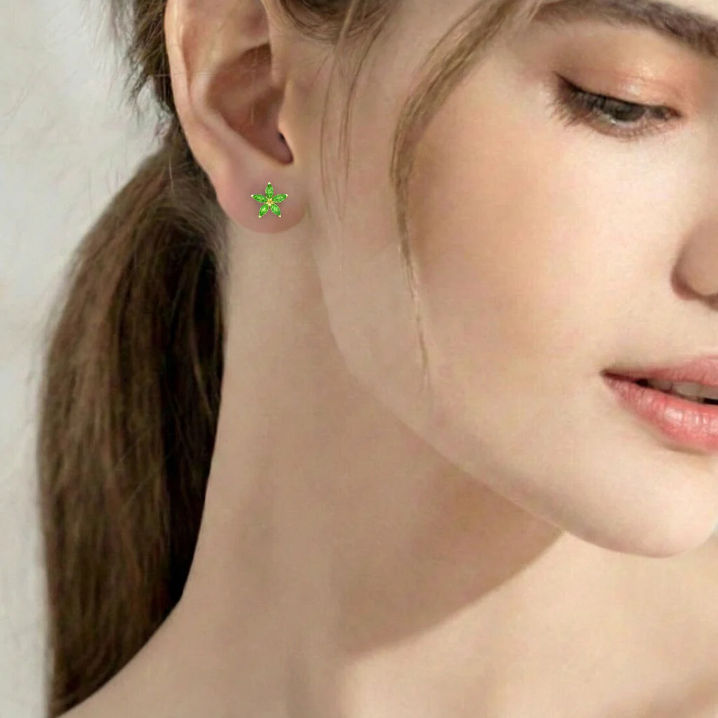 Peridot Flower and Marquis Shape Stud Earring in 925 Sterling Silver 4X2 MM 3ct. - Image 11