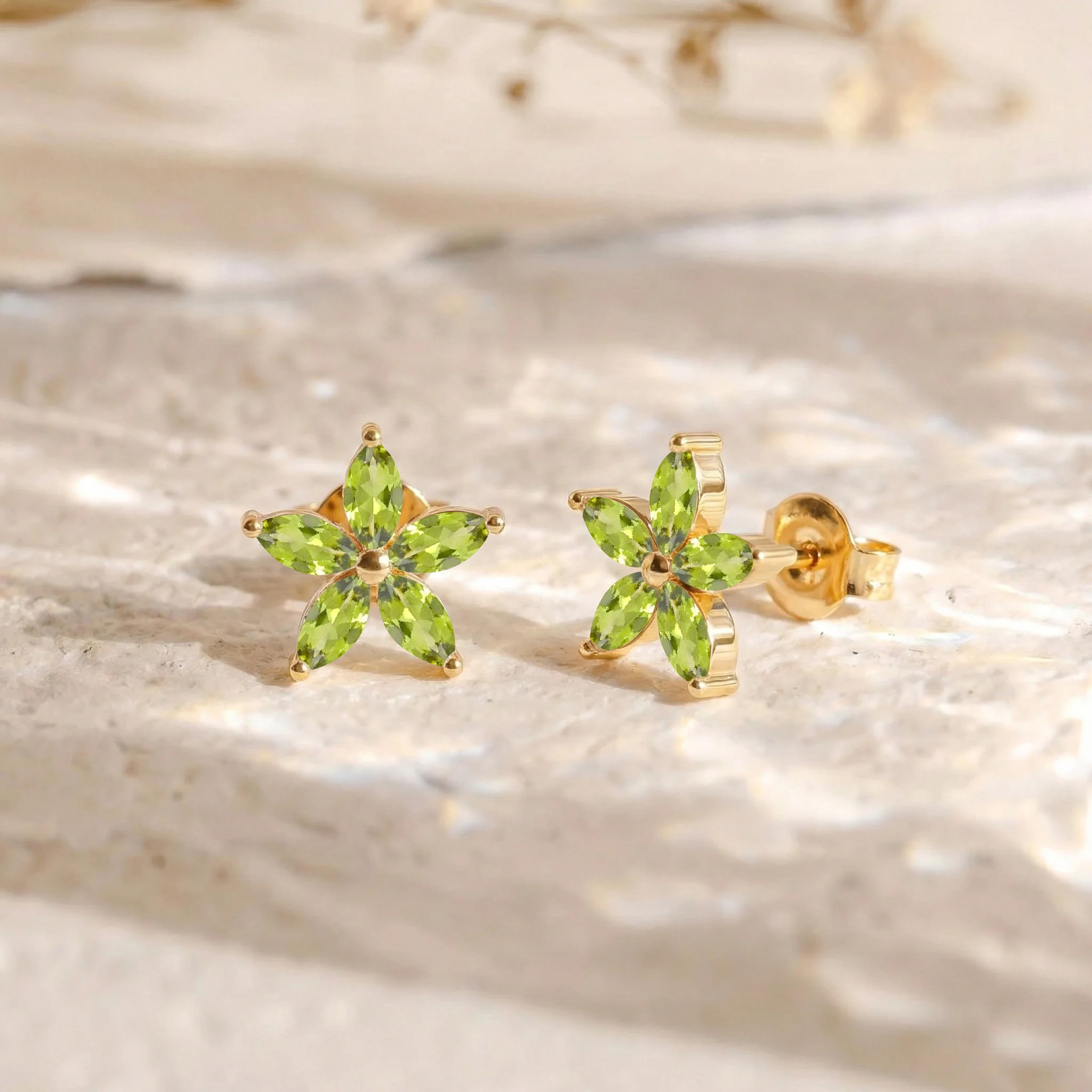 Peridot Flower and Marquis Shape Stud Earring in 925 Sterling Silver 4X2 MM 3ct. - Image 13