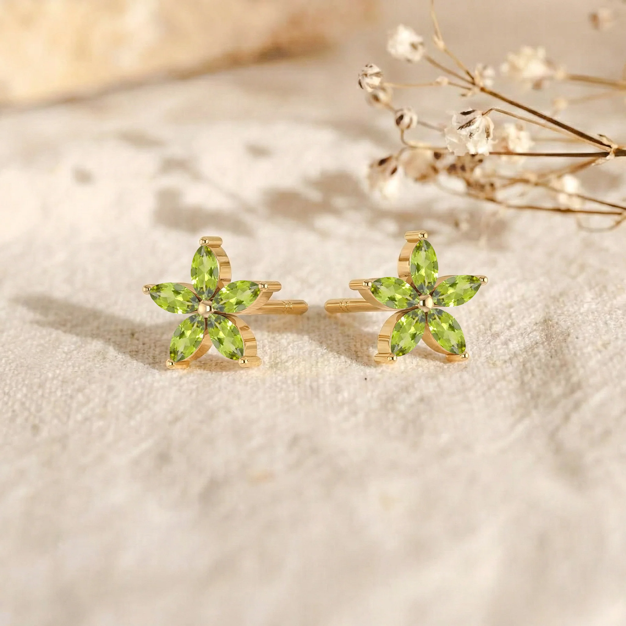 Peridot Flower and Marquis Shape Stud Earring in 925 Sterling Silver 4X2 MM 3ct. - Image 14