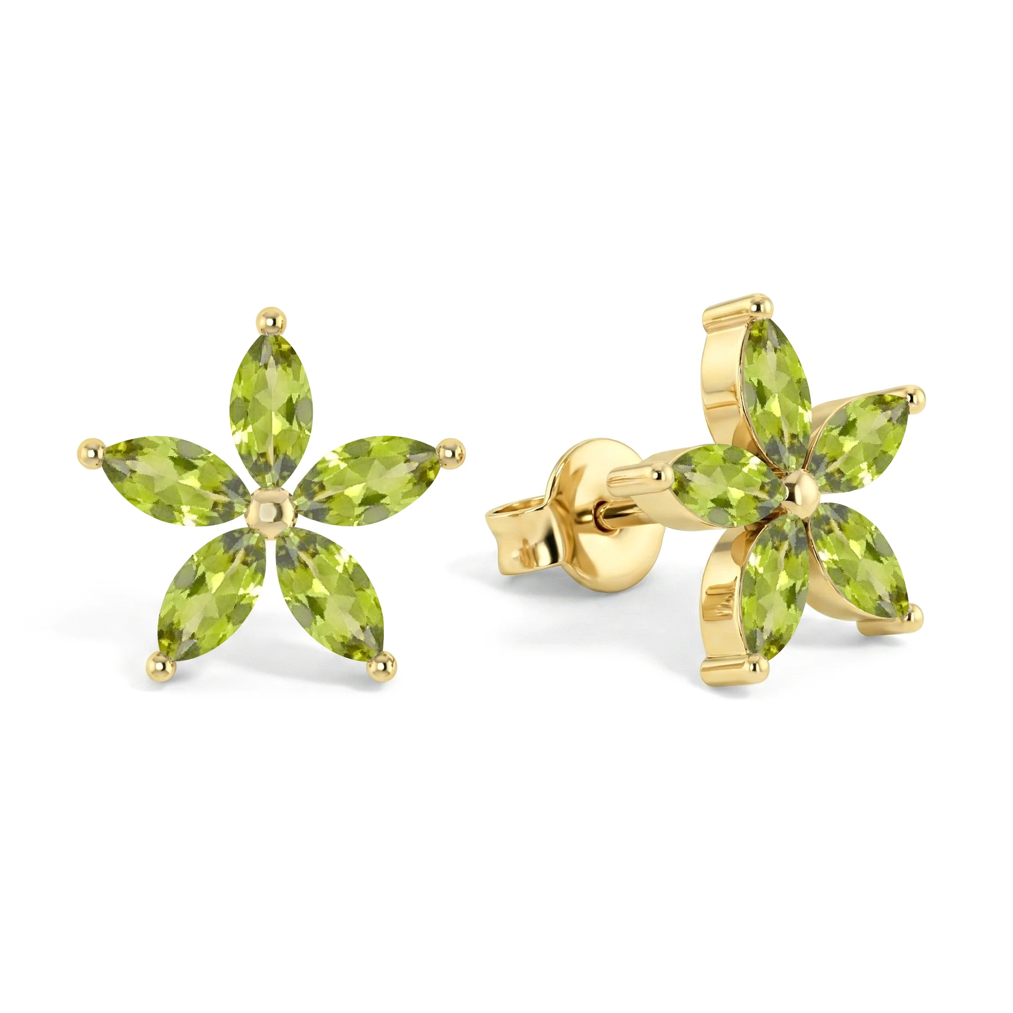 Peridot Flower and Marquis Shape Stud Earring in 925 Sterling Silver 4X2 MM 3ct. - Image 2