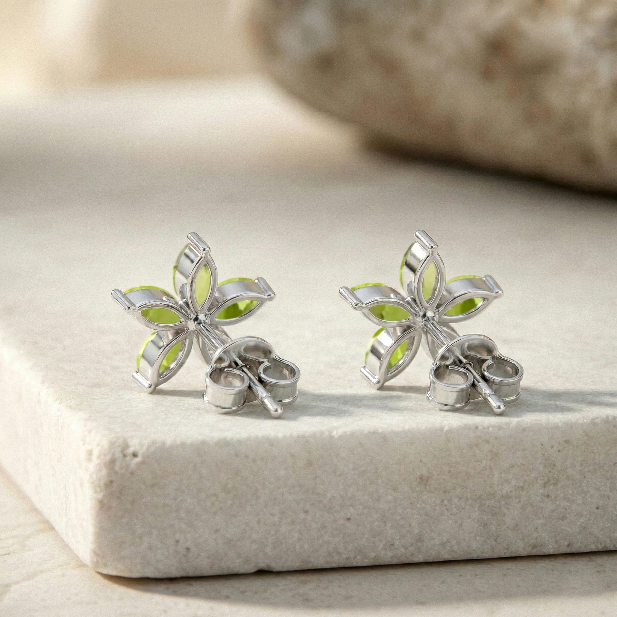 Peridot Flower and Marquis Shape Stud Earring in 925 Sterling Silver 4X2 MM 3ct. - Image 8