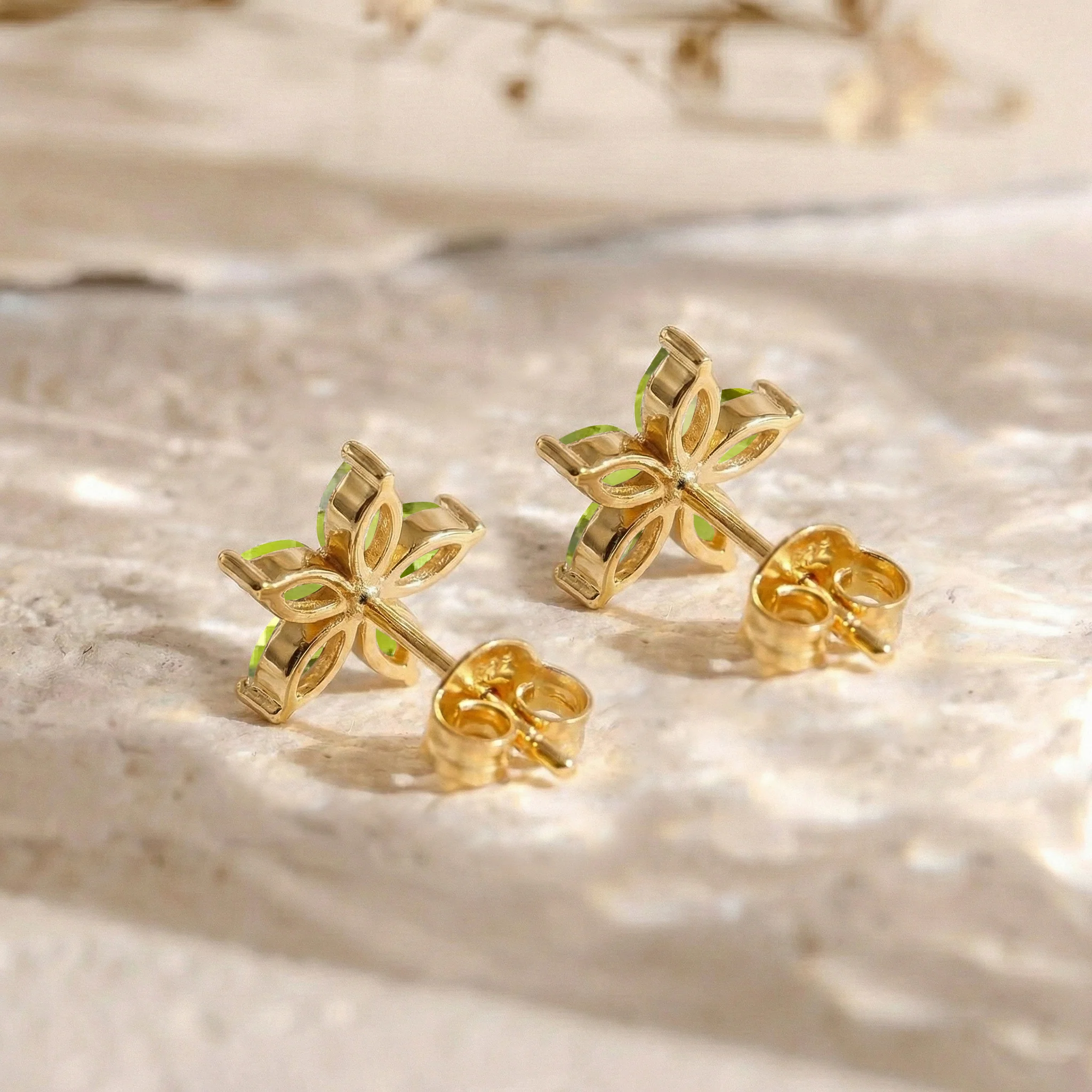 Peridot Flower and Marquis Shape Stud Earring in 925 Sterling Silver 4X2 MM 3ct. - Image 9