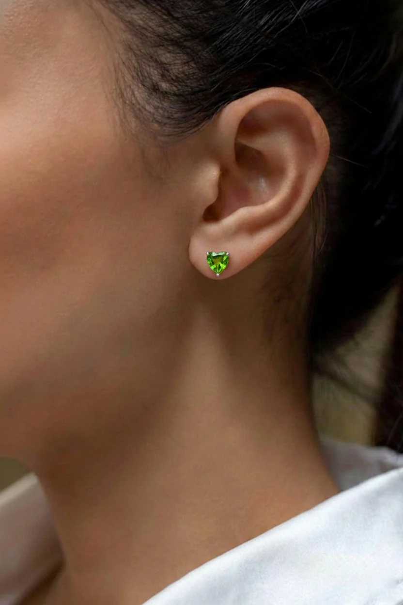 Peridot Heart Stud Earrings in 925 Sterling Silver 5.15ct - Image 10