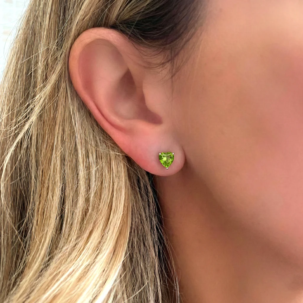 Peridot Heart Stud Earrings in 925 Sterling Silver 5.15ct - Image 14
