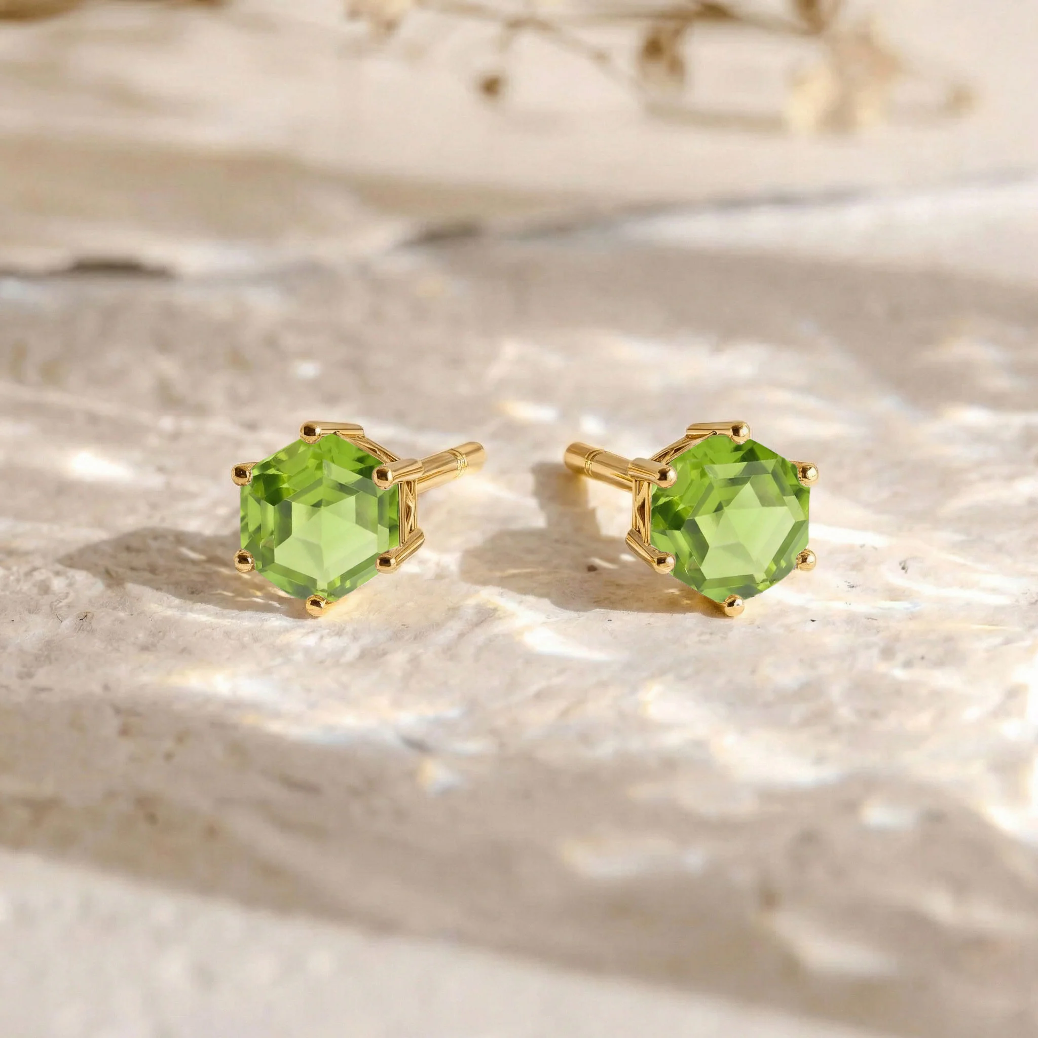 Peridot Hexagon Stud Earring in 925 Sterling Silver 6 MM 2ct - Image 9