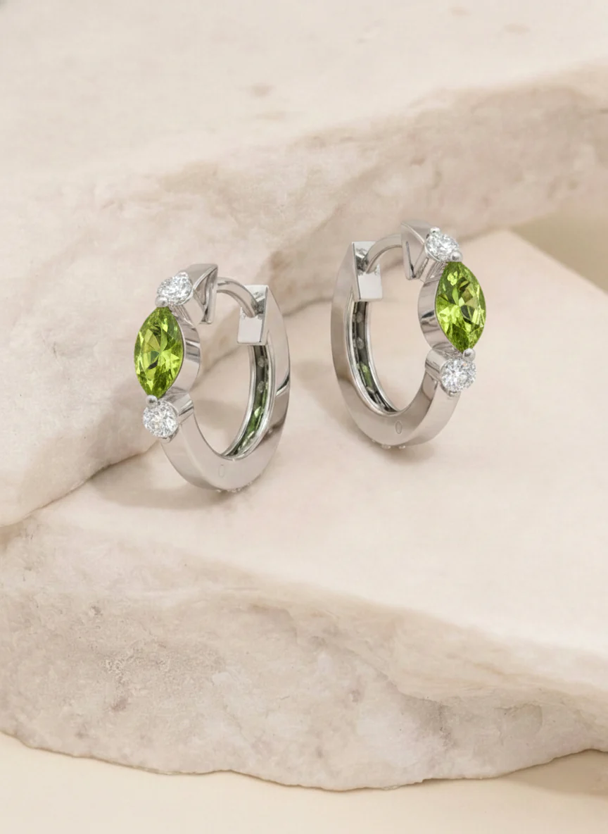 Peridot Marquise Hoop Earring in 925 Sterling Silver 5x3 MM 1 -ct. - Image 2