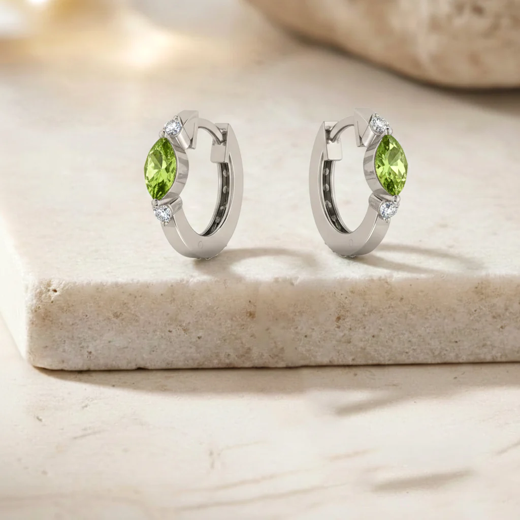 Peridot Marquise Hoop Earring in 925 Sterling Silver 5x3 MM 1 -ct. - Image 6
