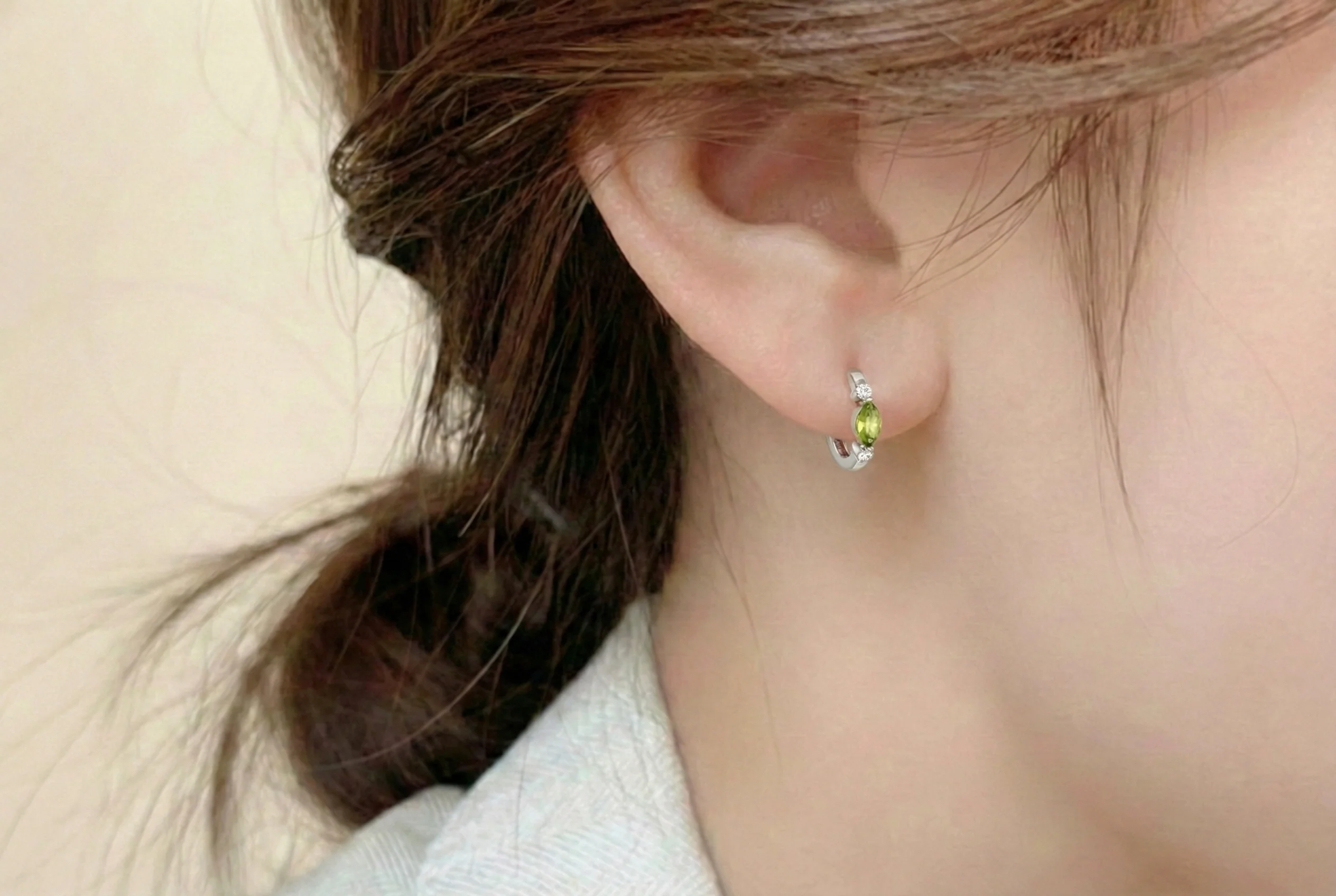 Peridot Marquise Hoop Earring in 925 Sterling Silver 5x3 MM 1 -ct. - Image 7