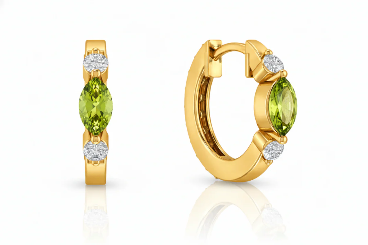 Peridot Marquise Hoop Earring in 925 Sterling Silver 5x3 MM 1 -ct. - Image 8