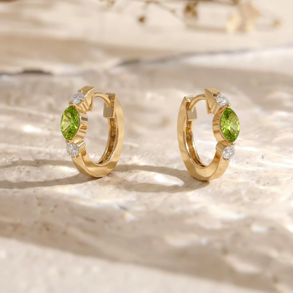 Peridot Marquise Hoop Earring in 925 Sterling Silver 5x3 MM 1 -ct. - Image 9