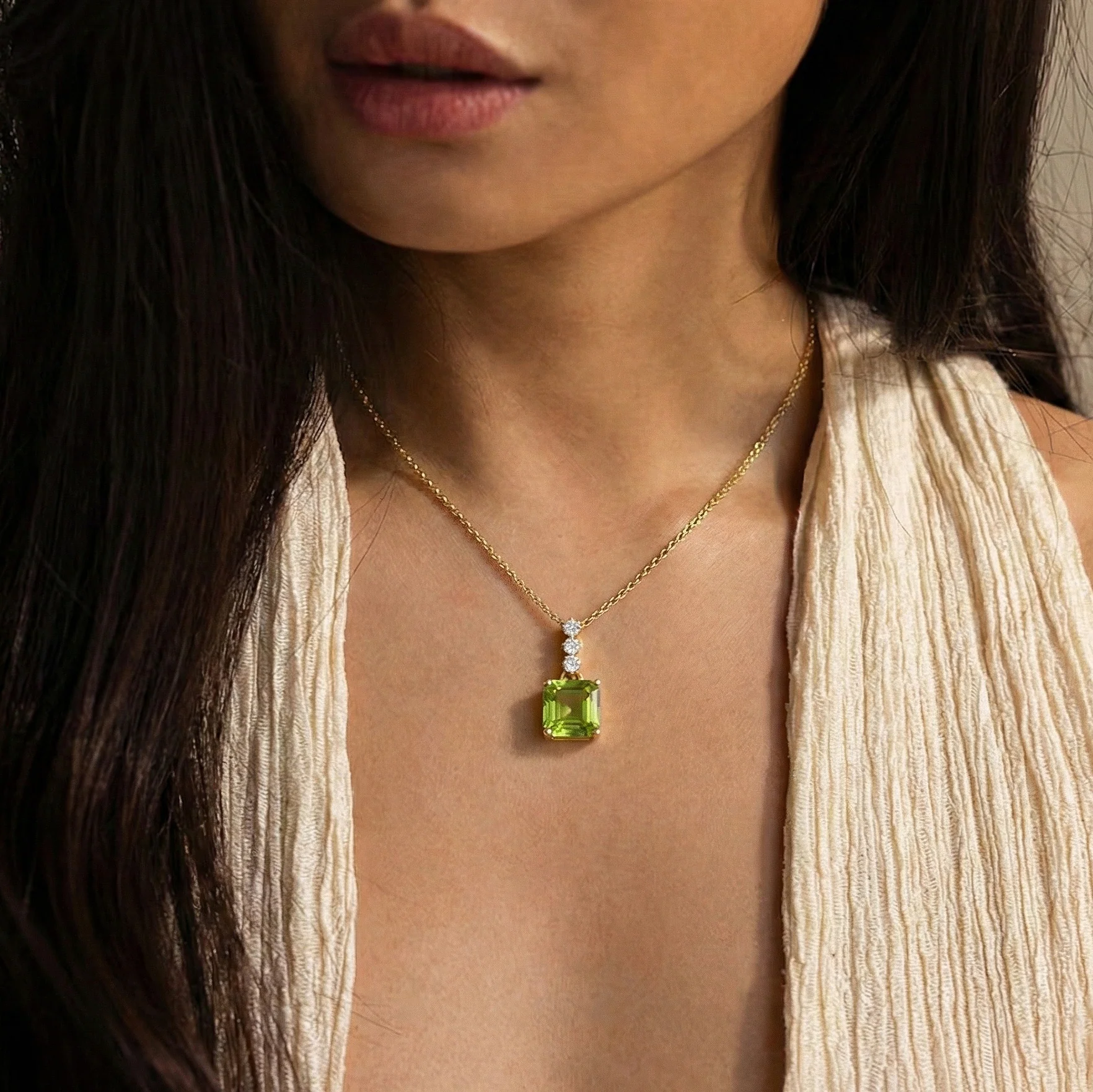 Peridot Octagon Solitaire Pendant Necklace in 925 Sterling Silver 8 MM 2ct - Image 13