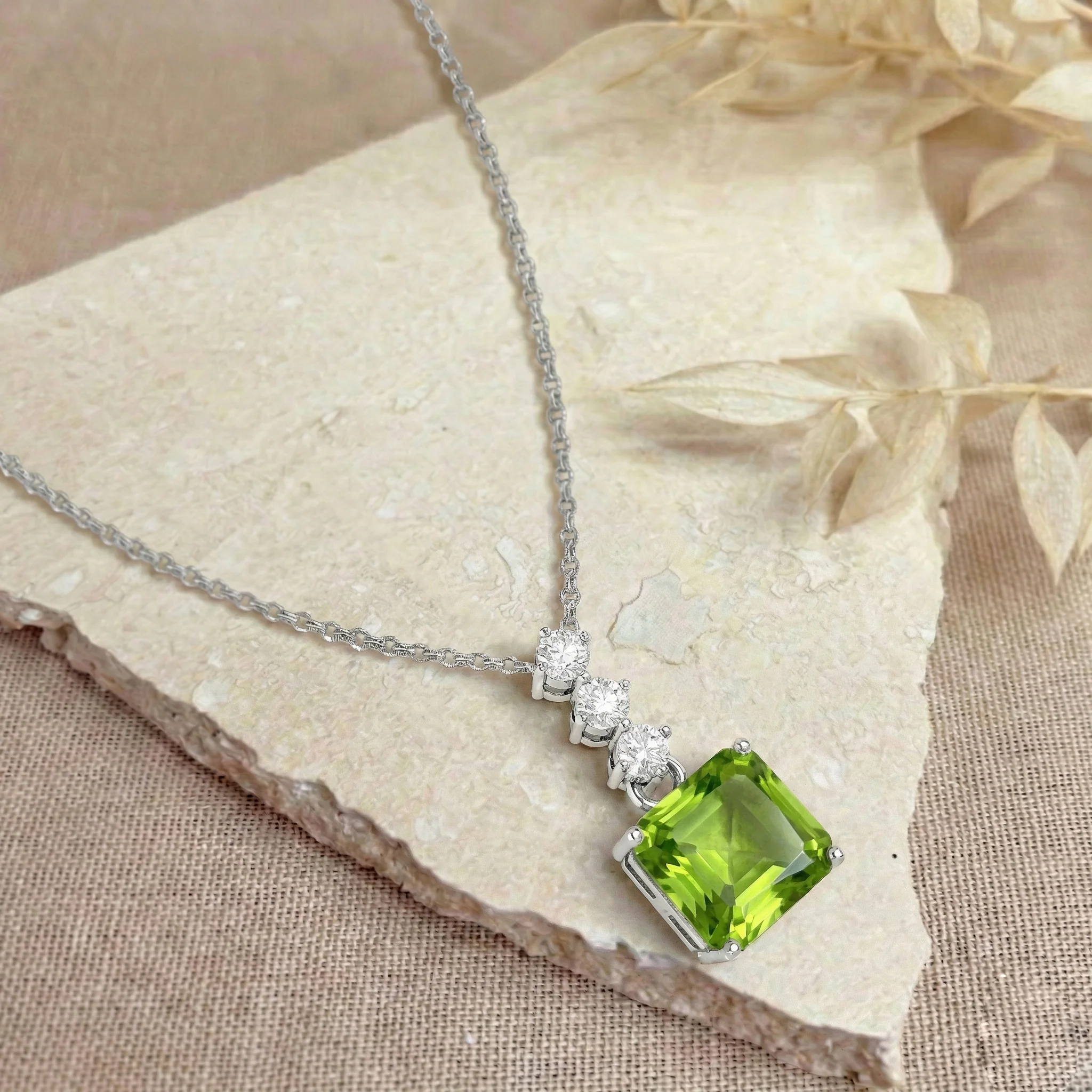 Peridot Octagon Solitaire Pendant Necklace in 925 Sterling Silver 8 MM 2ct - Image 2