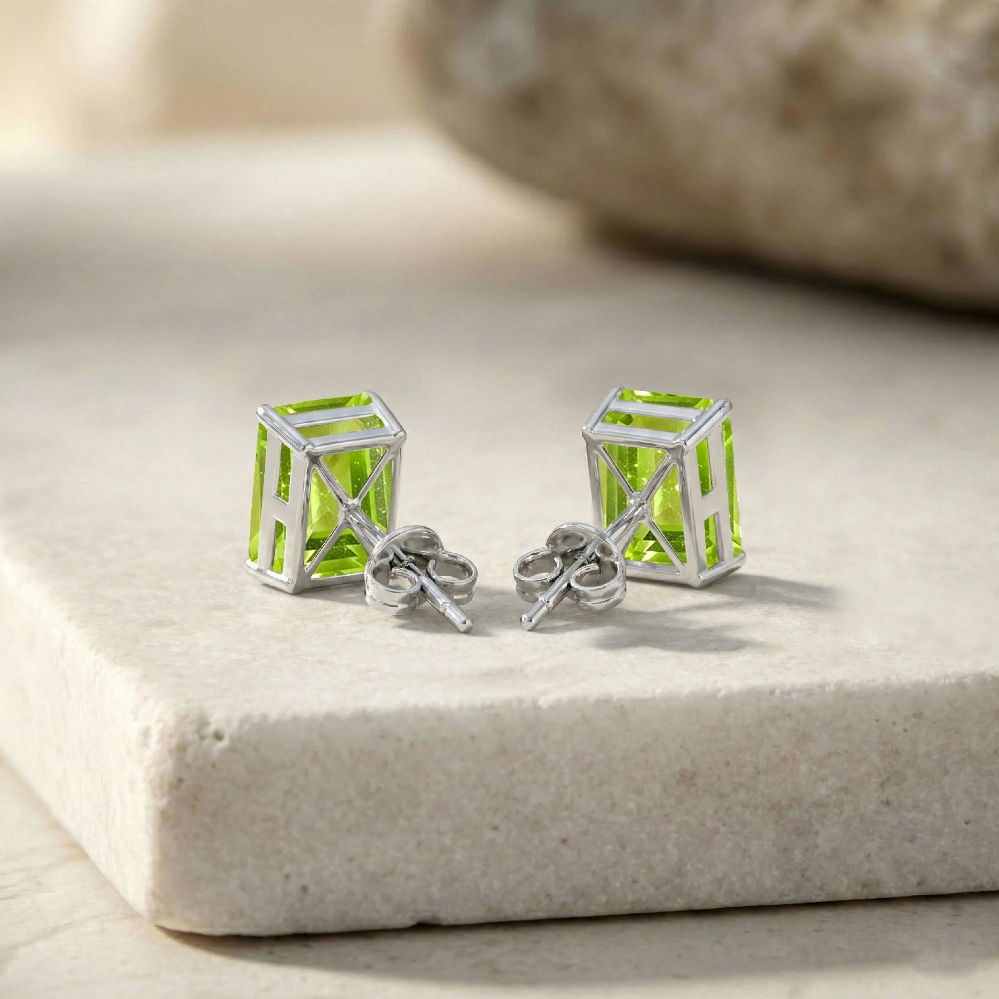 Luxury Peridot Octagon Stud Earrings in 925 Sterling Silver 5.35ct - Image 13