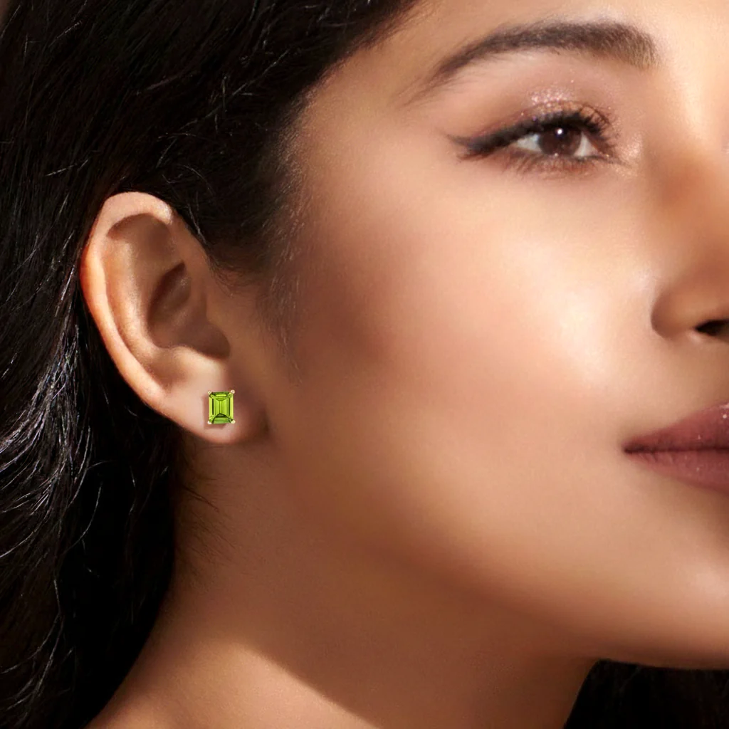 Luxury Peridot Octagon Stud Earrings in 925 Sterling Silver 5.35ct - Image 4