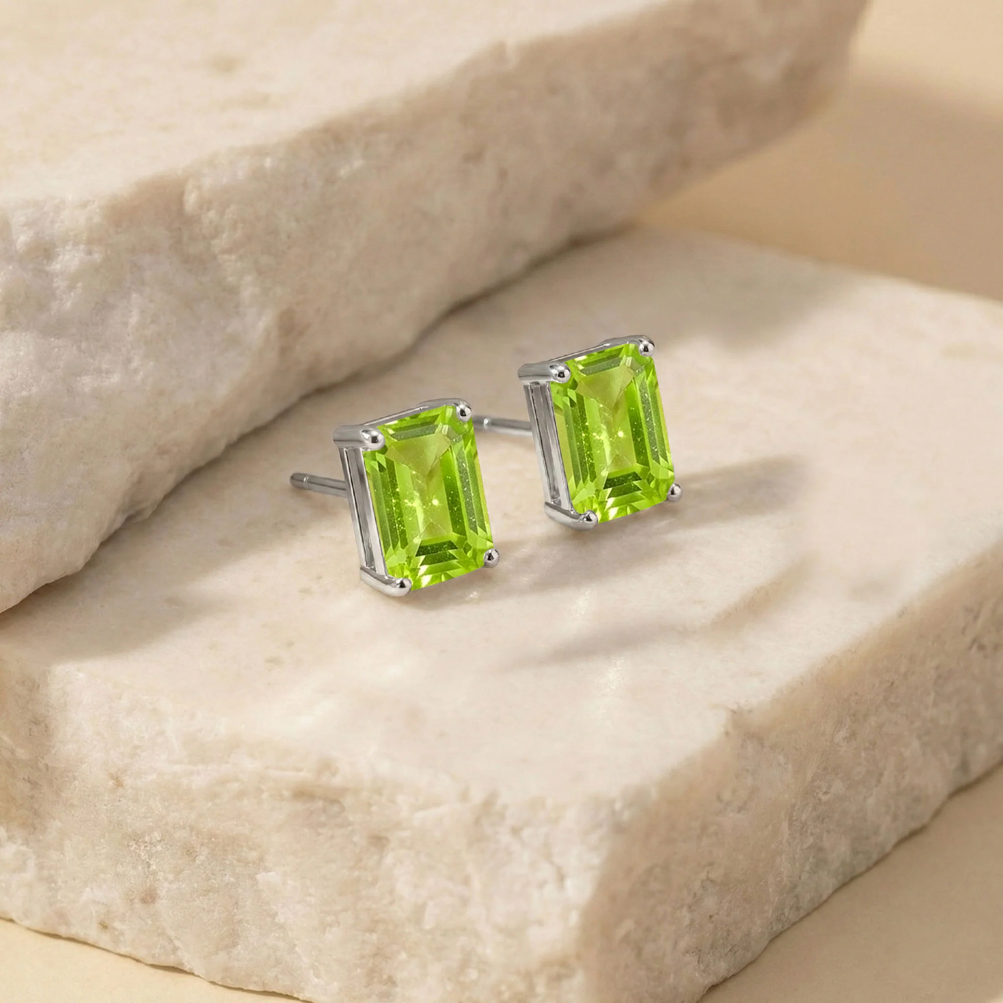 Luxury Peridot Octagon Stud Earrings in 925 Sterling Silver 5.35ct - Image 7