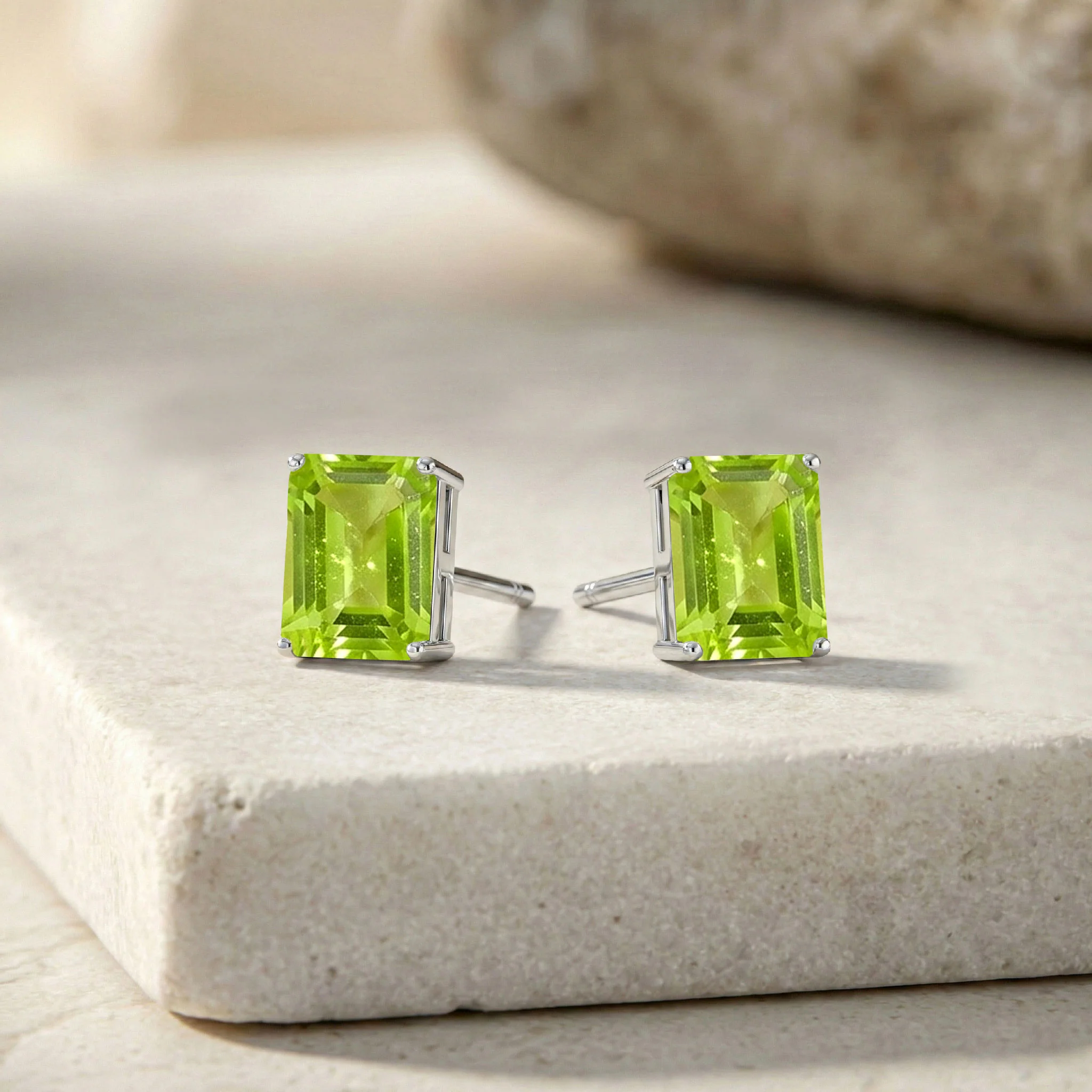 Luxury Peridot Octagon Stud Earrings in 925 Sterling Silver 5.35ct - Image 9
