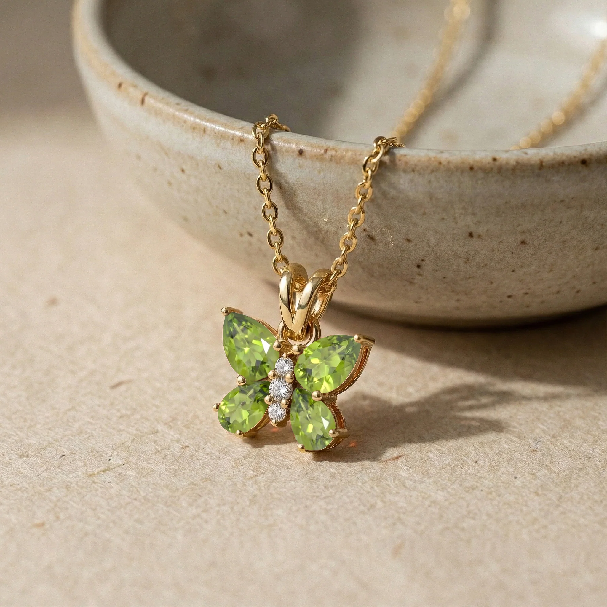 Peridot Pear Butterfly Pendant Necklace in 925 Sterling Silver 2ct - Image 14