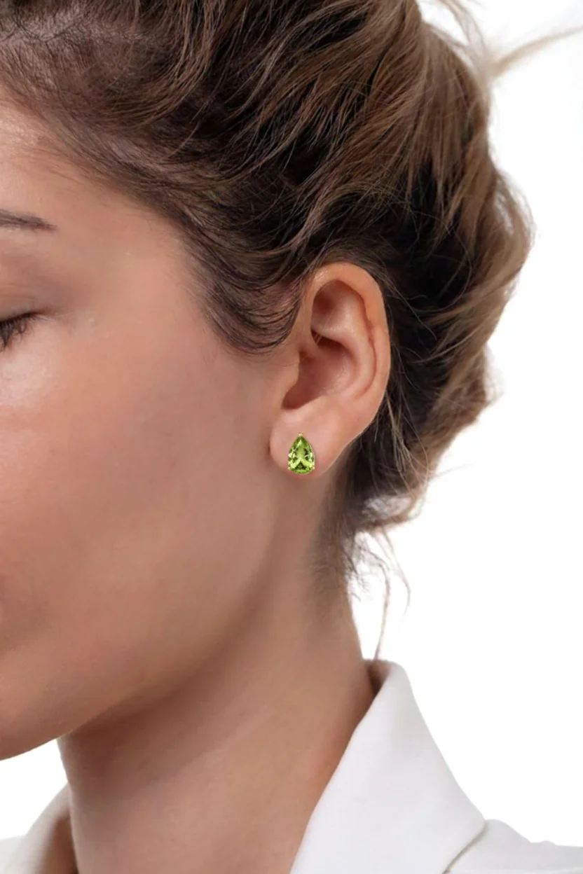 Peridot Pear Solitaire Stud Earring in 925 Sterling Silver 10X8 MM 5.35ct - Image 14