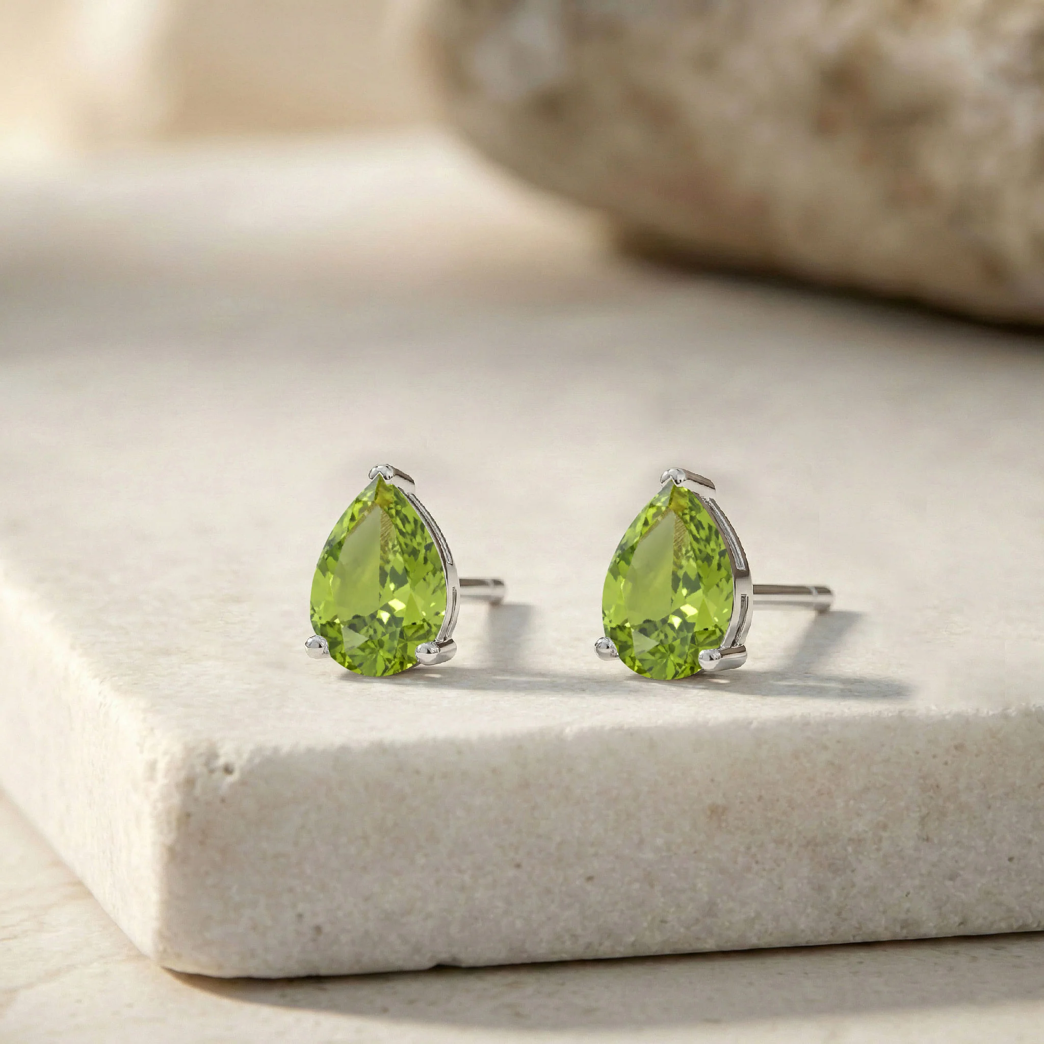 Peridot Pear Solitaire Stud Earring in 925 Sterling Silver 10X8 MM 5.35ct - Image 3