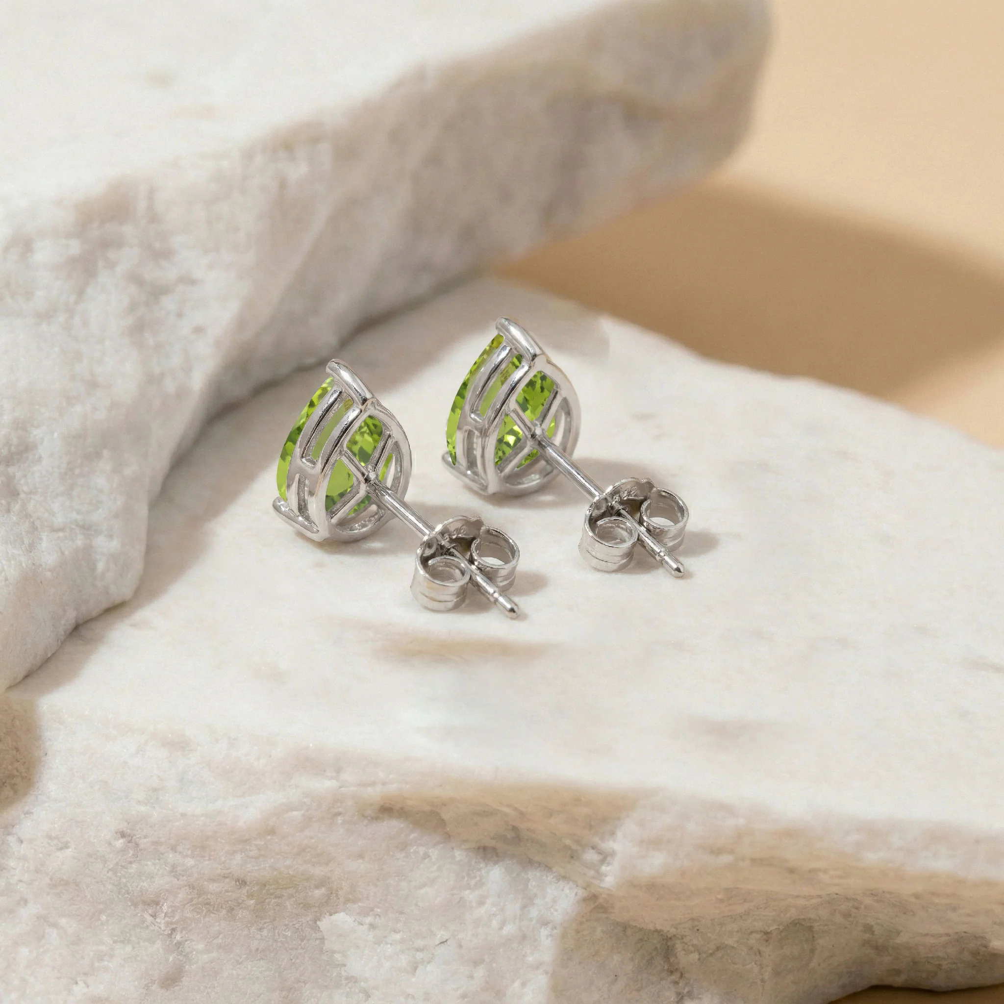 Peridot Pear Solitaire Stud Earring in 925 Sterling Silver 10X8 MM 5.35ct - Image 4