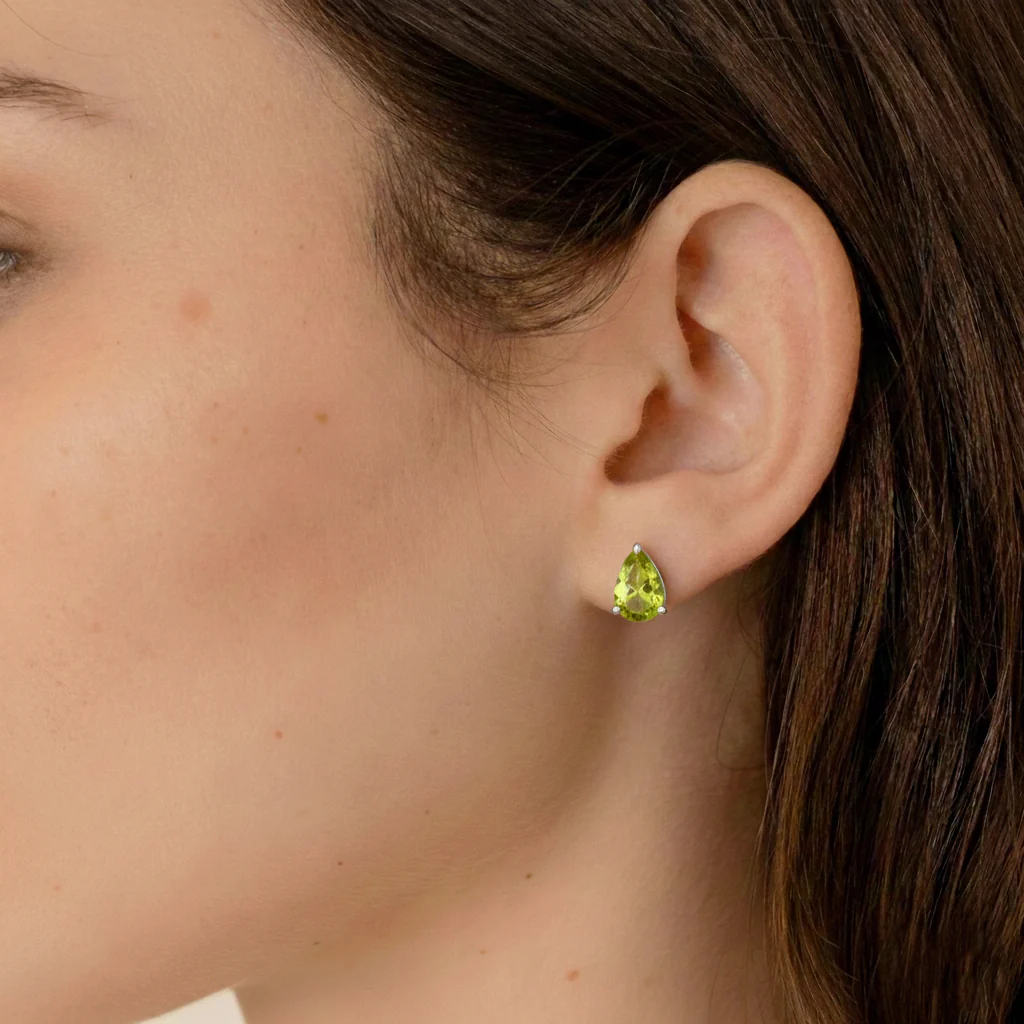 Peridot Pear Solitaire Stud Earring in 925 Sterling Silver 10X8 MM 5.35ct - Image 5