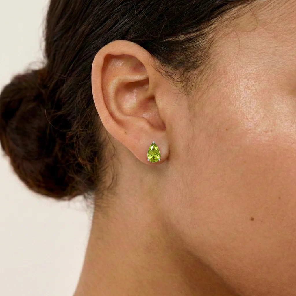 Peridot Pear Solitaire Stud Earring in 925 Sterling Silver 10X8 MM 5.35ct - Image 6