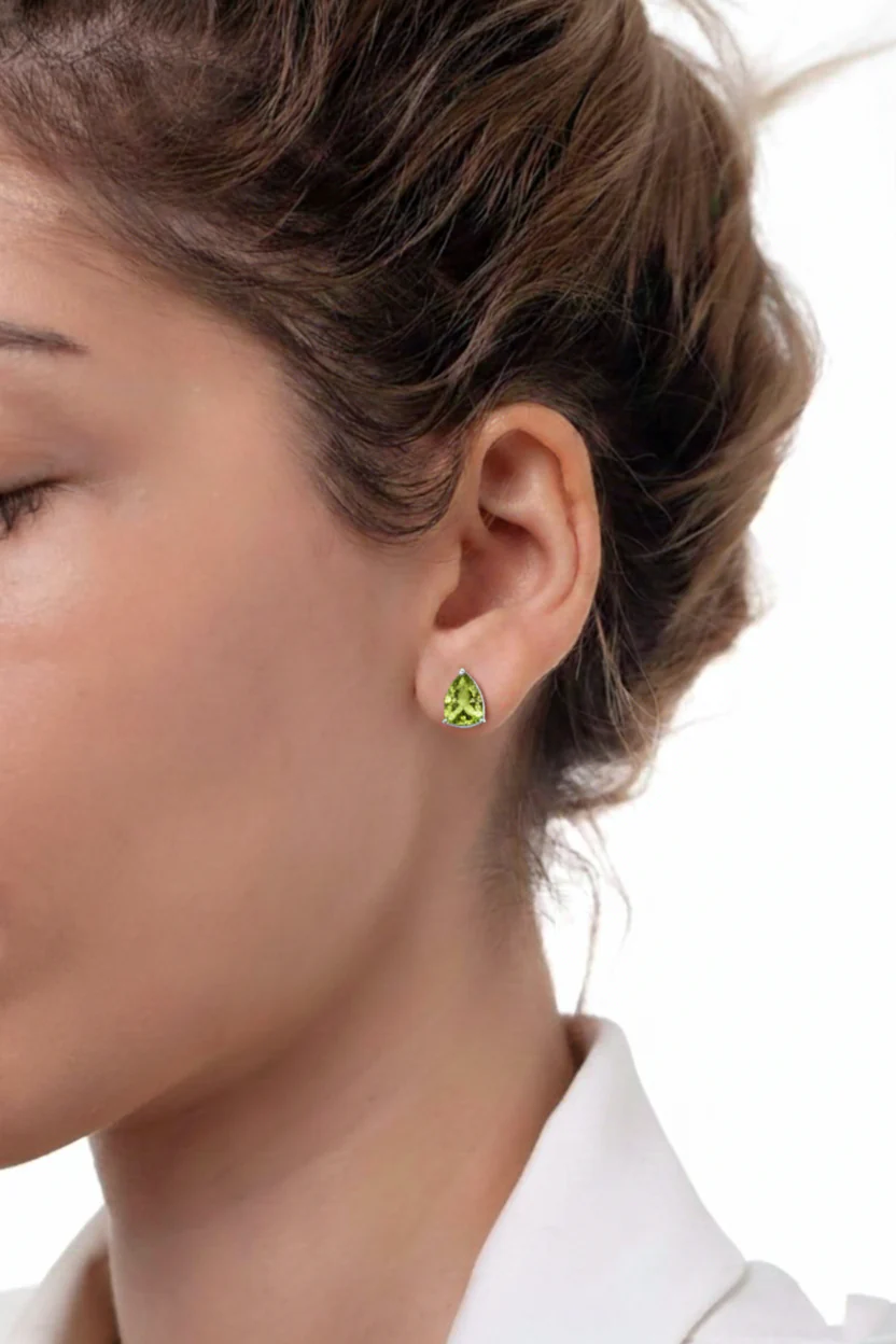 Peridot Pear Solitaire Stud Earring in 925 Sterling Silver 10X8 MM 5.35ct - Image 7