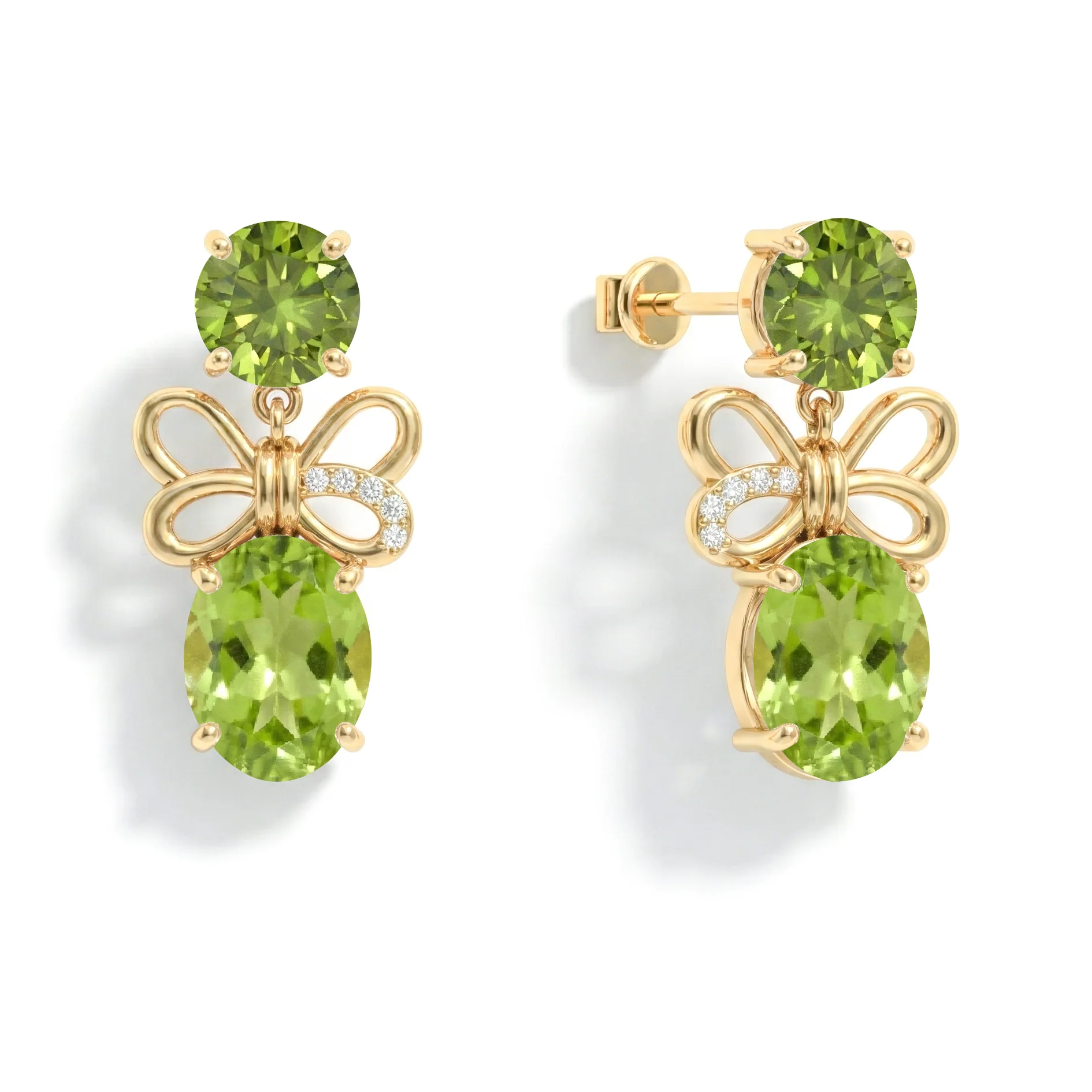 Peridot Round and Oval Stud Earring in 925 Sterling Silver 6 MM 5-ct. - Image 2