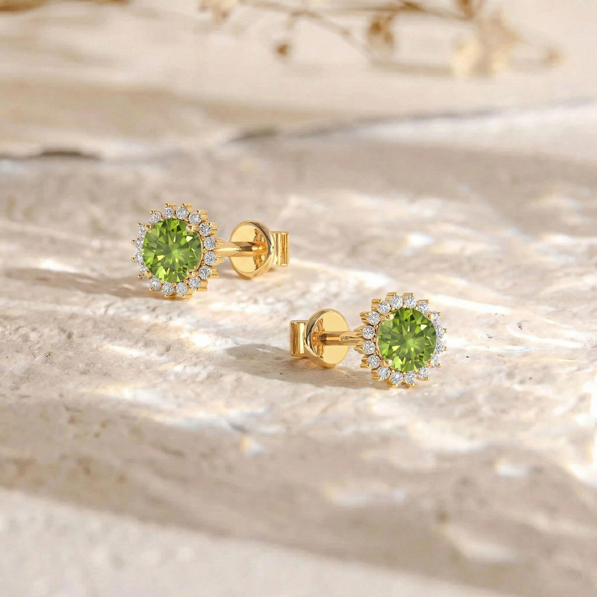 Peridot Round Halo Stud Earrings in 925 Sterling Silver 5 MM 1.3ct - Image 9