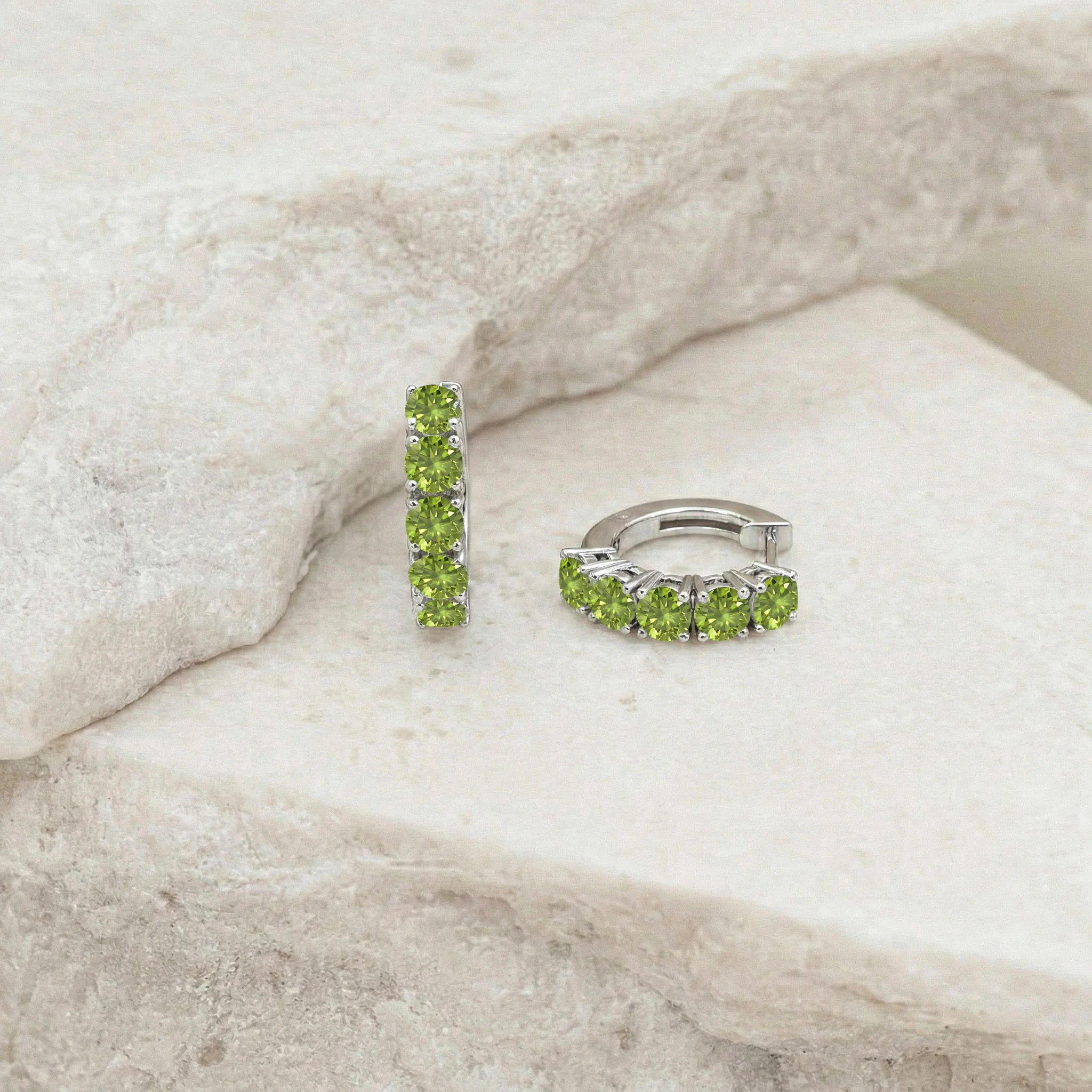 Peridot Round Hoop Earrings in 925 Sterling Silver 3MM 3ct - Image 3