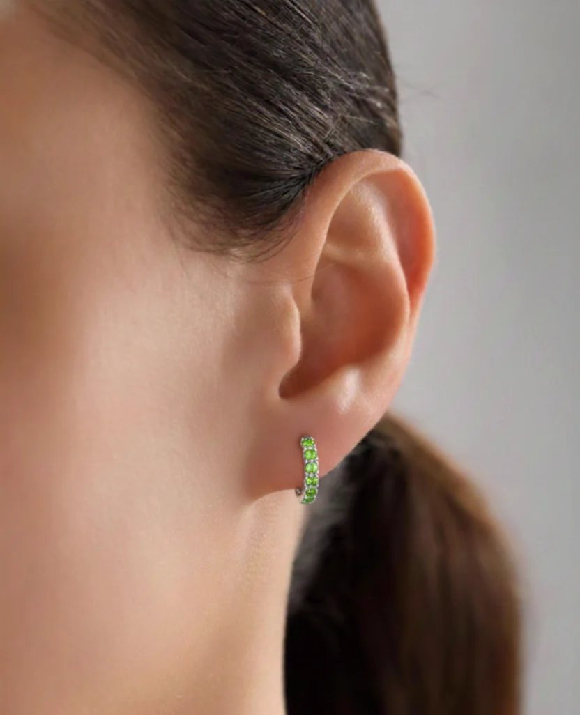 Peridot Round Hoop Earrings in 925 Sterling Silver 3MM 3ct - Image 5