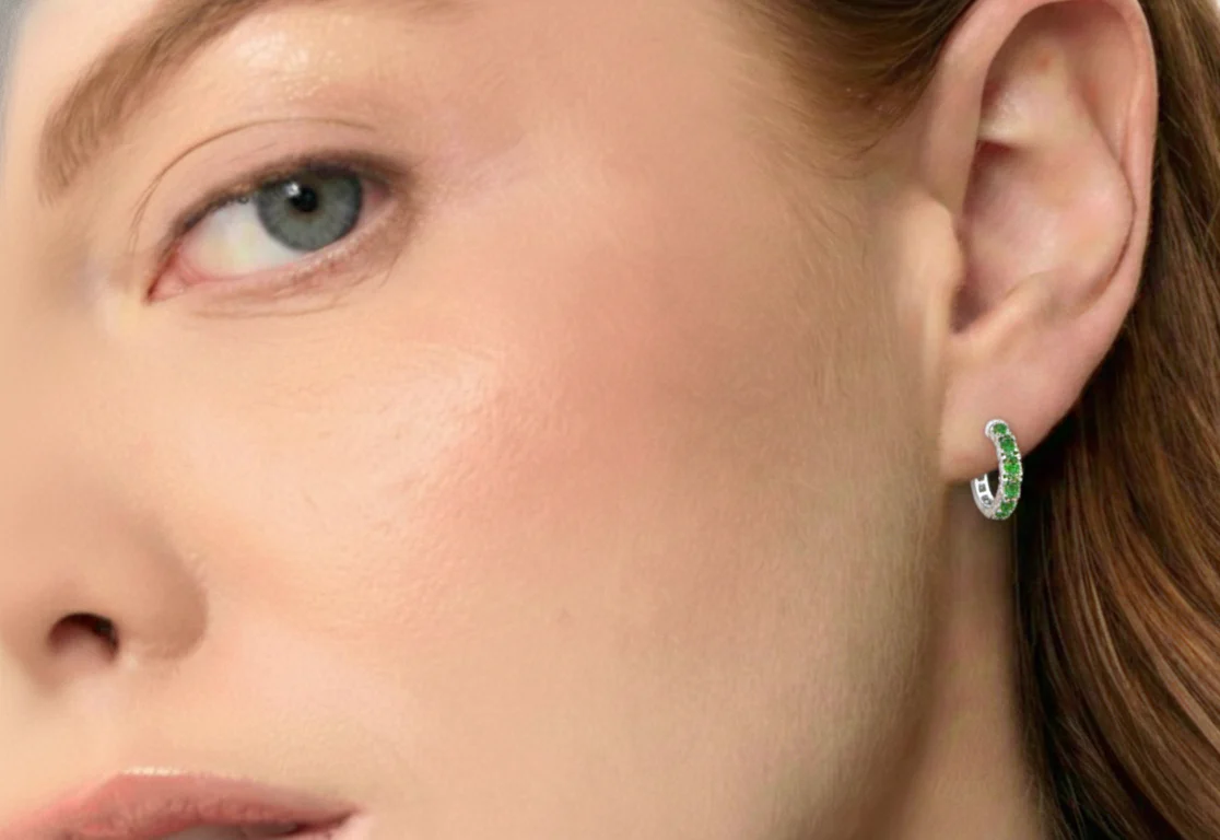 Peridot Round Hoop Earrings in 925 Sterling Silver 3MM 3ct - Image 7