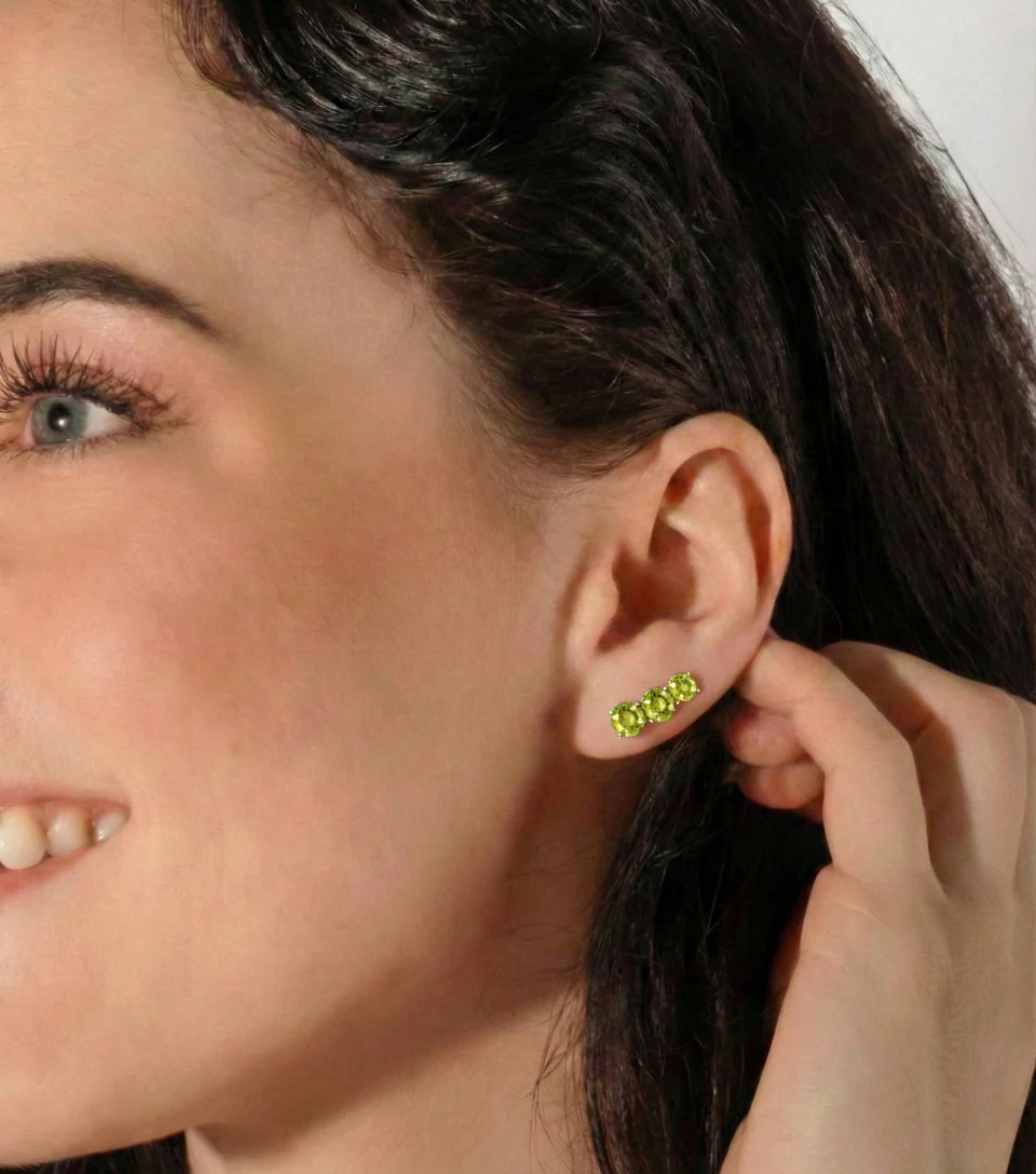 Peridot Round Stud Earring in 925 Sterling Silver 5X4X3MM 1.40 ct. - Image 12